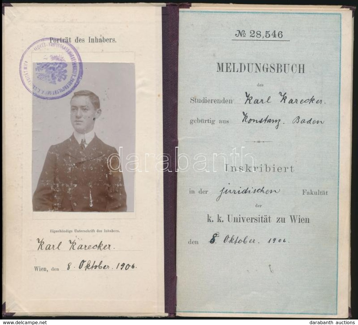 1906-1911 Bécsi Egyetemi (K.K. Universität Zu Wien) Jogi Leckekönyve, Benne Aláírásokkal, 9 Db 30 Helleres Osztrák Okmán - Zonder Classificatie