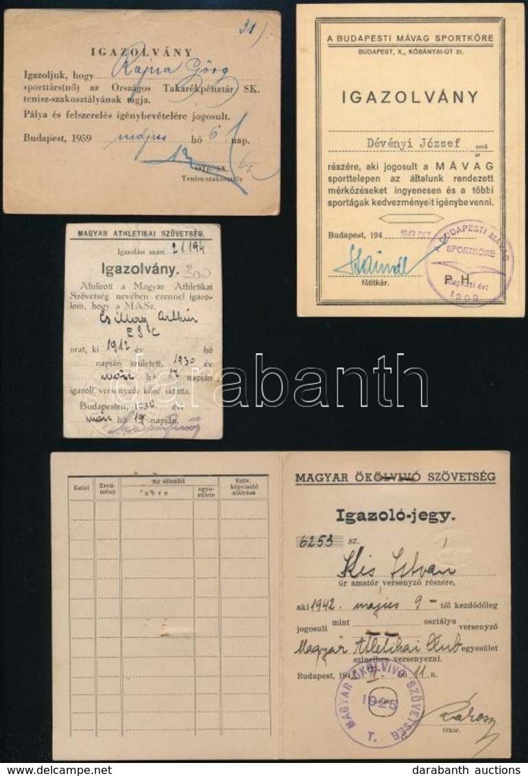 1930-1959 4 Db Sportigazolvány (Budapesti MÁVAG Sportköre, OTP Tenisz-szakosztály, Magyar Athletikai Szövetség, Magyar Ö - Zonder Classificatie