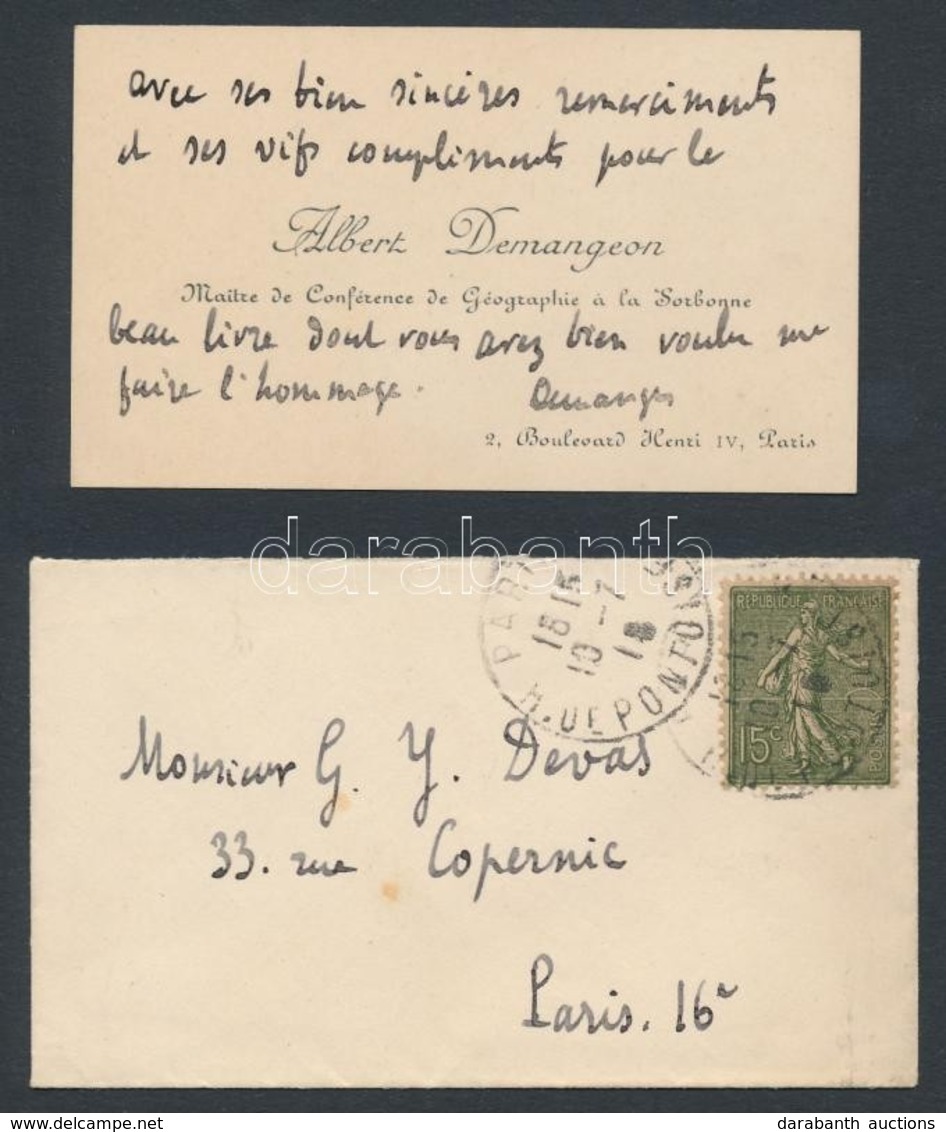 Albert Demangeon (1872-1940) Francia Geográfus Saját Kézzel írt Köszönő Kártyája / 1918 Autograph Written Letter Of Albe - Zonder Classificatie