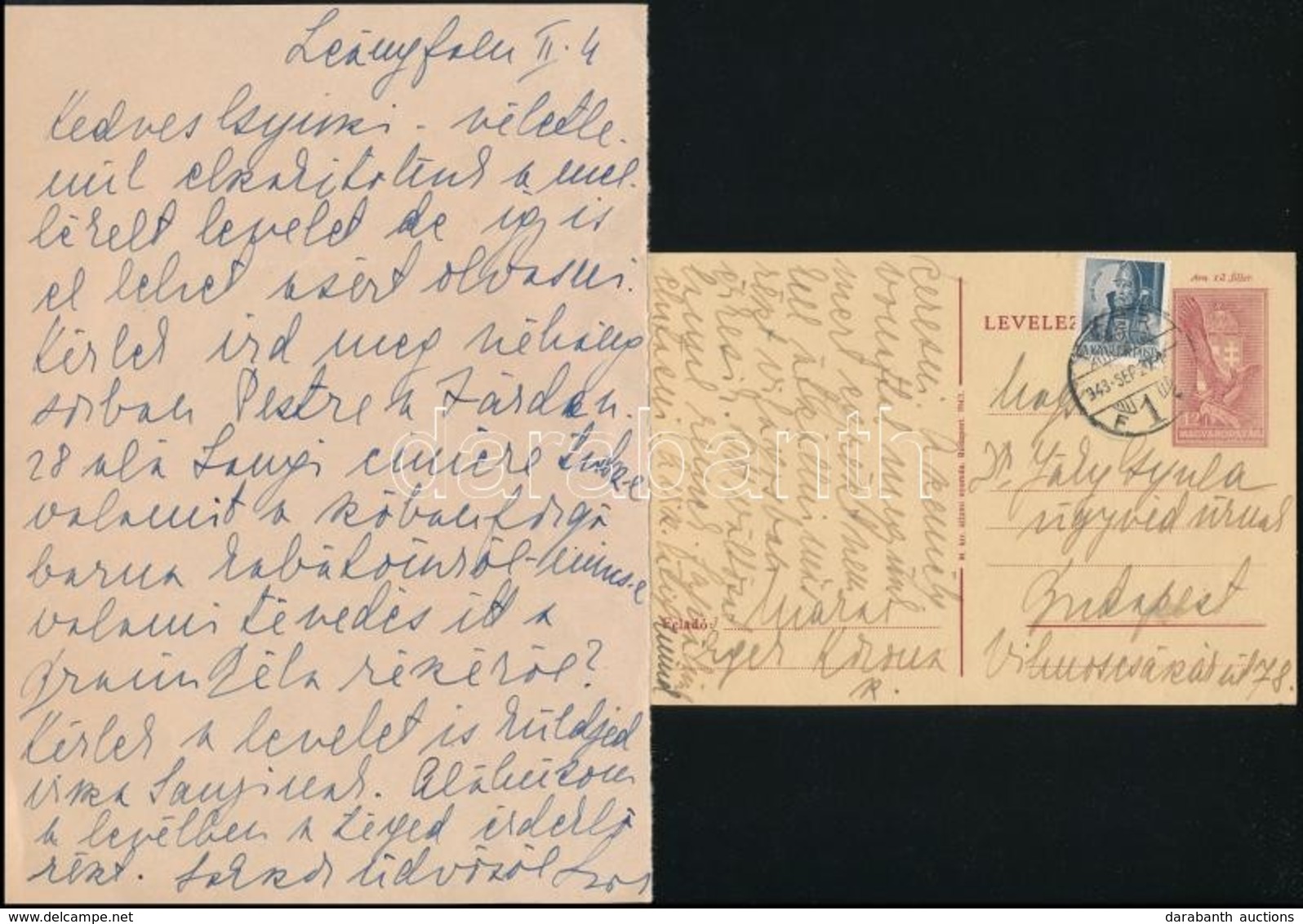 1943 Márai Sándorné  Matzner Ilona (Lola) Két Saját Kézzel írt Levele Dr. Jáky Gyula Részére,(Márai Sándor) Részben Sany - Zonder Classificatie