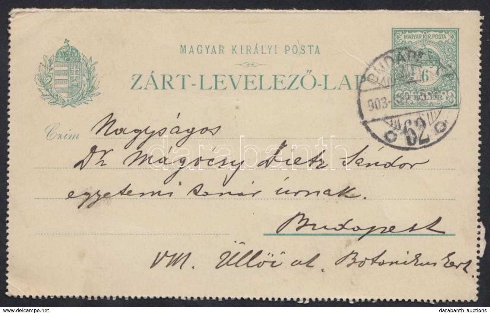 Mágócsy-Dietz Sándor (1855-1945) Botanikusnak Szóló Levél, öcsétől, Mágócsy-Dietz Lajostól, - Zonder Classificatie