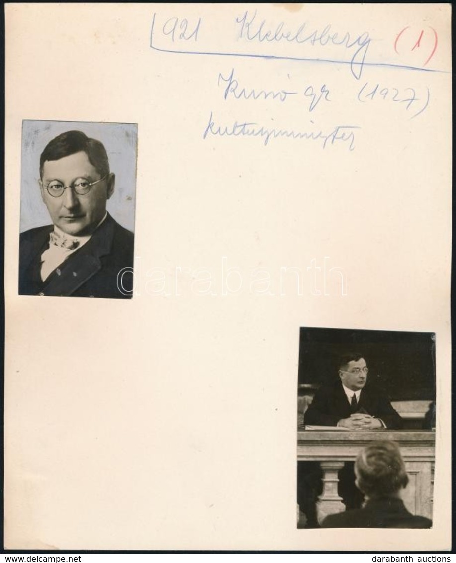 Klebelsberg Kuno (1875-1932) Vallás- és Közoktatásügyi Miniszter, 2 Db Papírlapra Ragasztott Fotó, 8×5,5 Cm - Andere & Zonder Classificatie