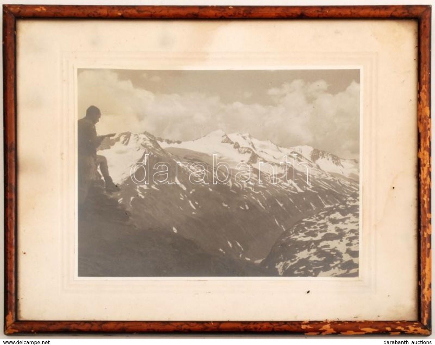Cca 1920(?) Hegymászás Közben, Fotó, üvegezett Fa Keretben, 17,5×23 Cm - Andere & Zonder Classificatie