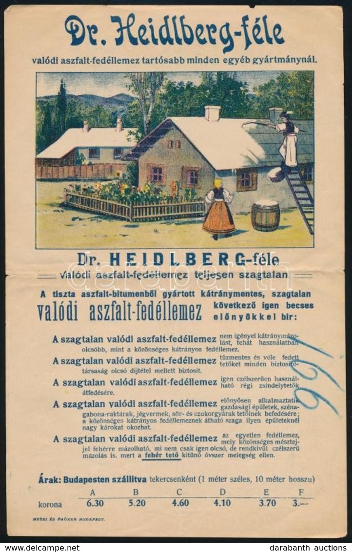 1905 Dr. Heidlberg-féle Valódi Aszfalt-fedéllemez Illusztrált Reklám Anisfeld József Orosházi Vaskereskedő Számlájának H - Reclame