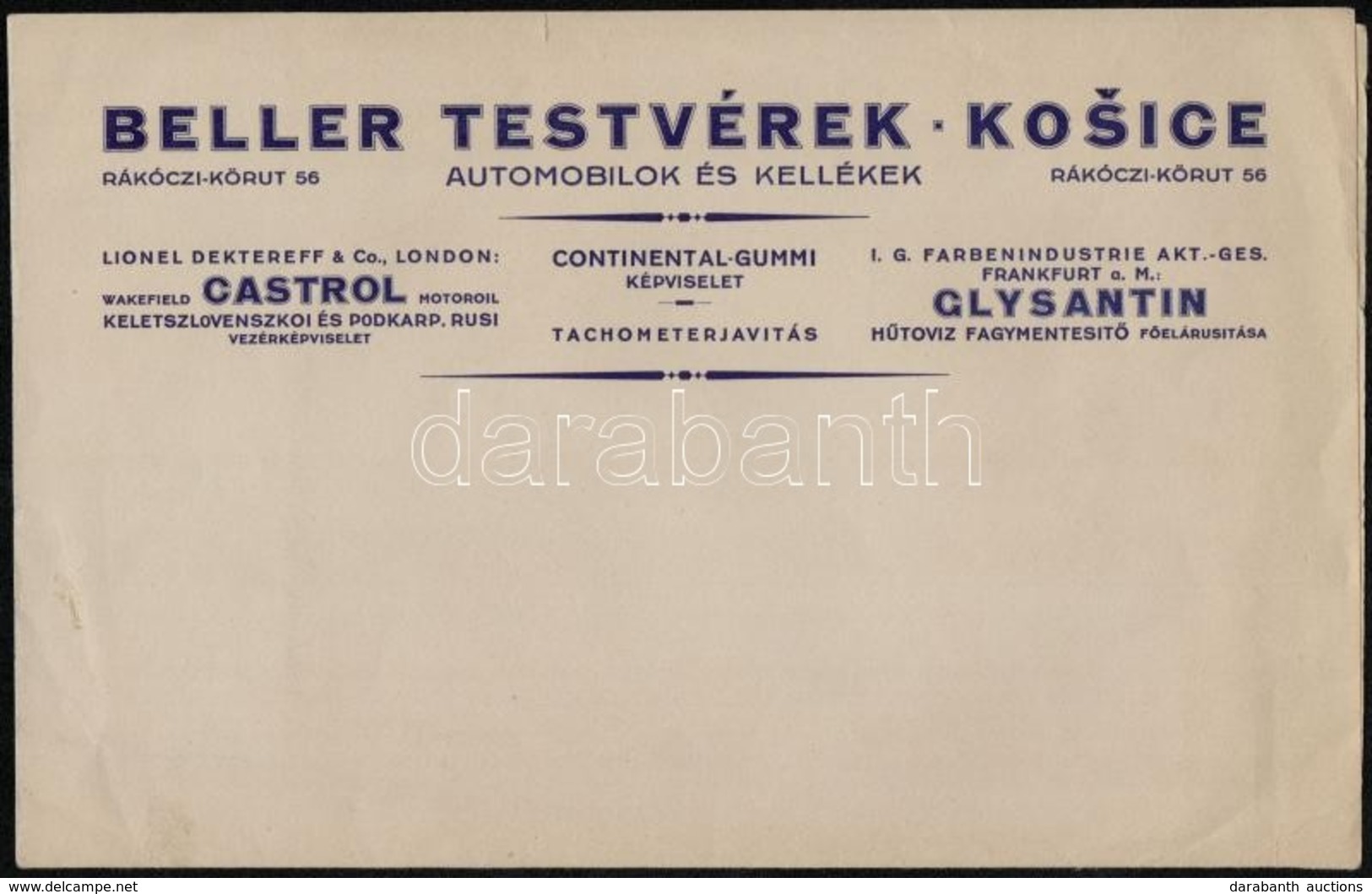 Cca 1920 Beller Tesvérek Košice Díszes Fejléces Papír - Reclame