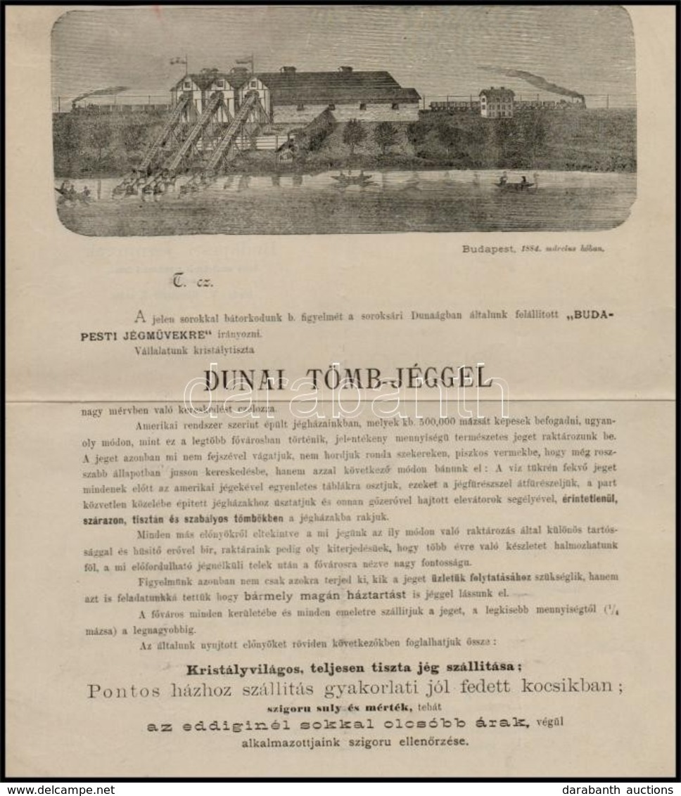 Cca 1884 Bp., A Budapesti Jégművek Reklámlapja Fametszetes Illusztrációval, Magyar és Német Nyelven - Reclame