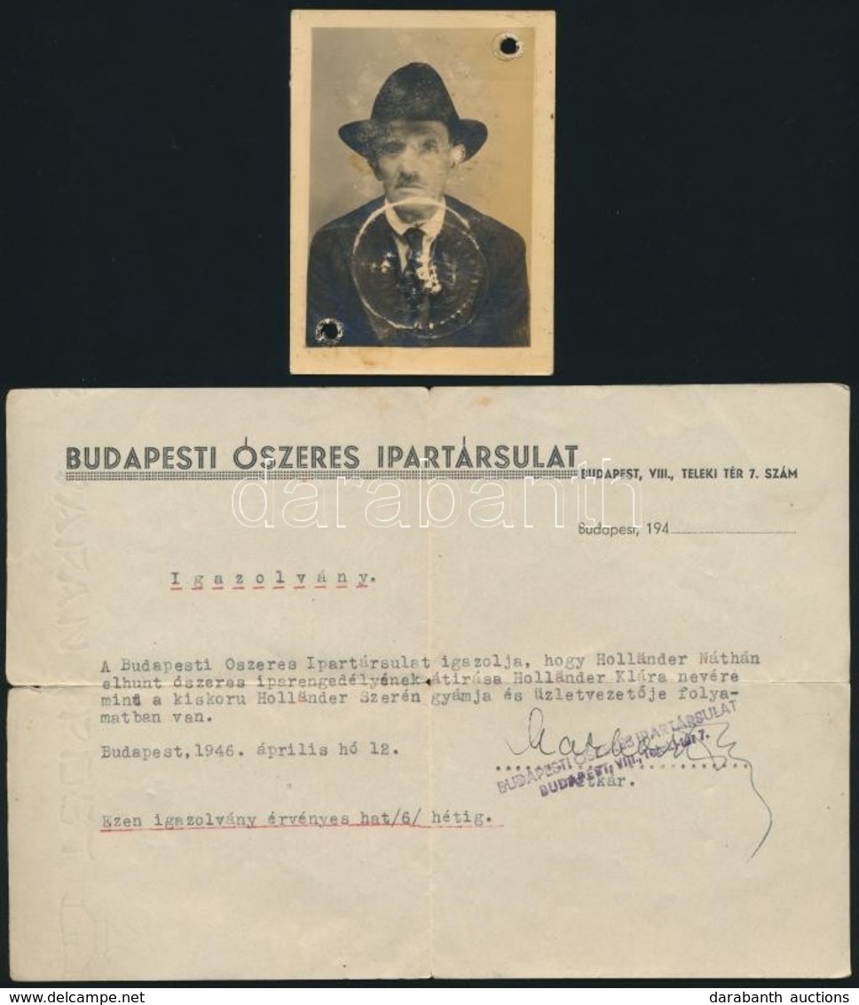 1936, 1946 Budapesti Ószeres Ipartársulat Igazolványa + Közkórházi Adatlap + Fotó - Andere & Zonder Classificatie