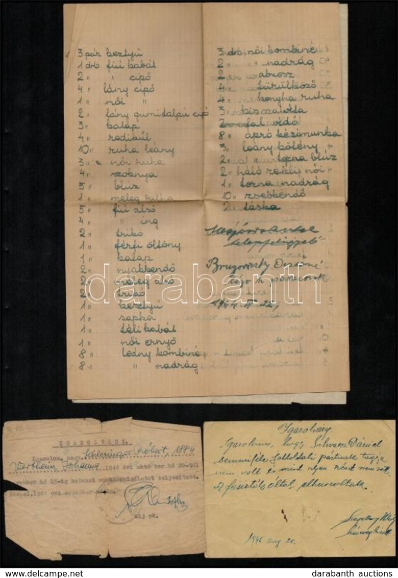 1944-1945 Munkaszolgálatos Dokumentumok, Leltárpapír, Igazolvány, Stb., 5 Db - Andere & Zonder Classificatie