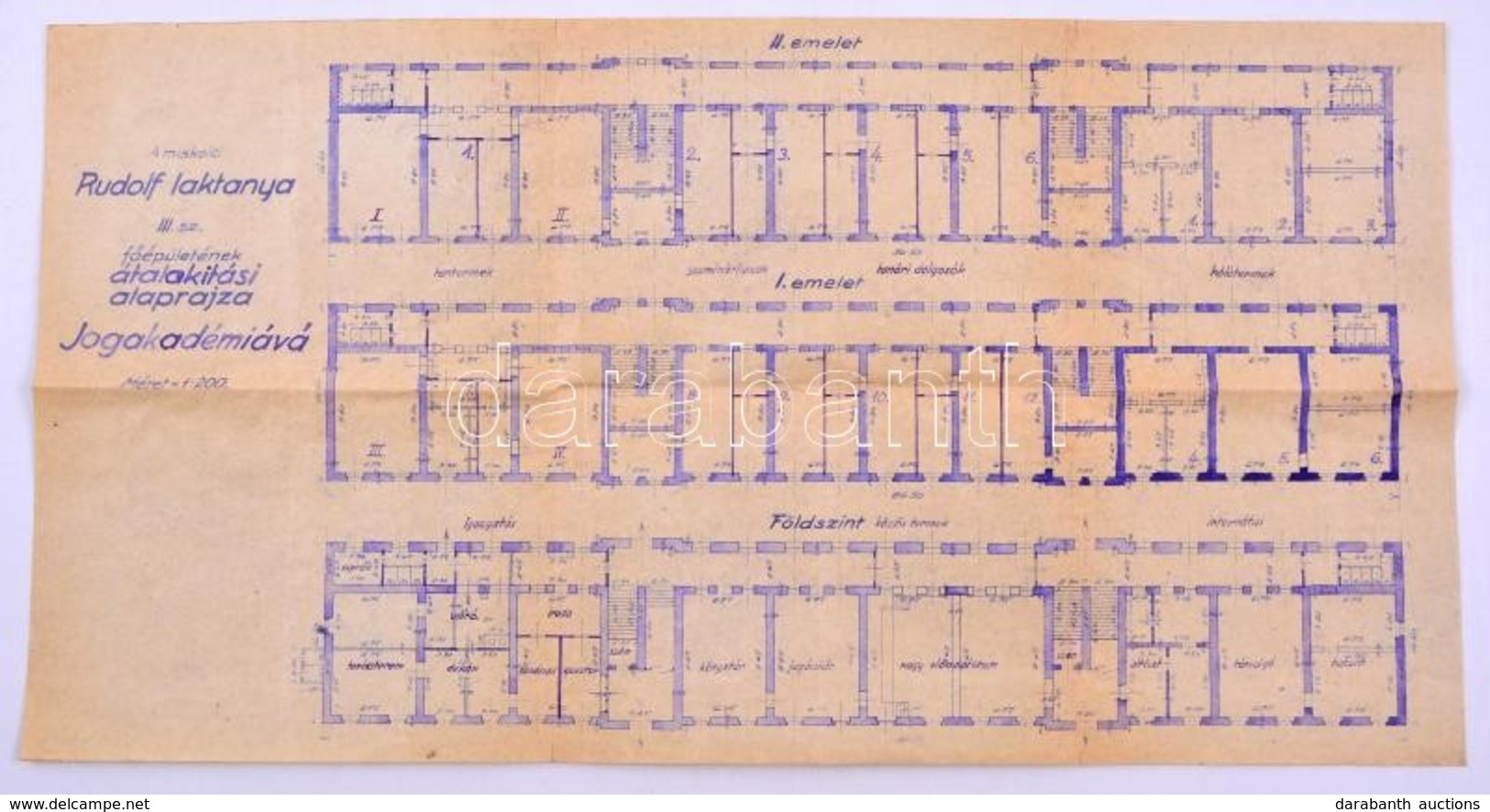 A Miskolci Rudolf Laktanya III. Sz. Főépületének átalakítási Alaprajza Jogakadémiává, 57×29 Cm - Andere & Zonder Classificatie