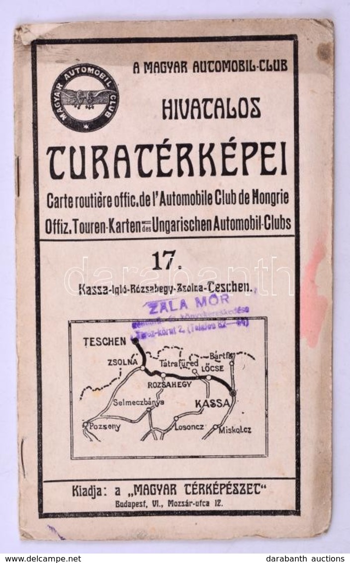 Cca 1900-1910 Kassa-Igló-Rózsahegy-Zsolna-Teschen, Magyar Automobil-Club Hivatalos Túratérképei 17., 84×20 Cm - Andere & Zonder Classificatie