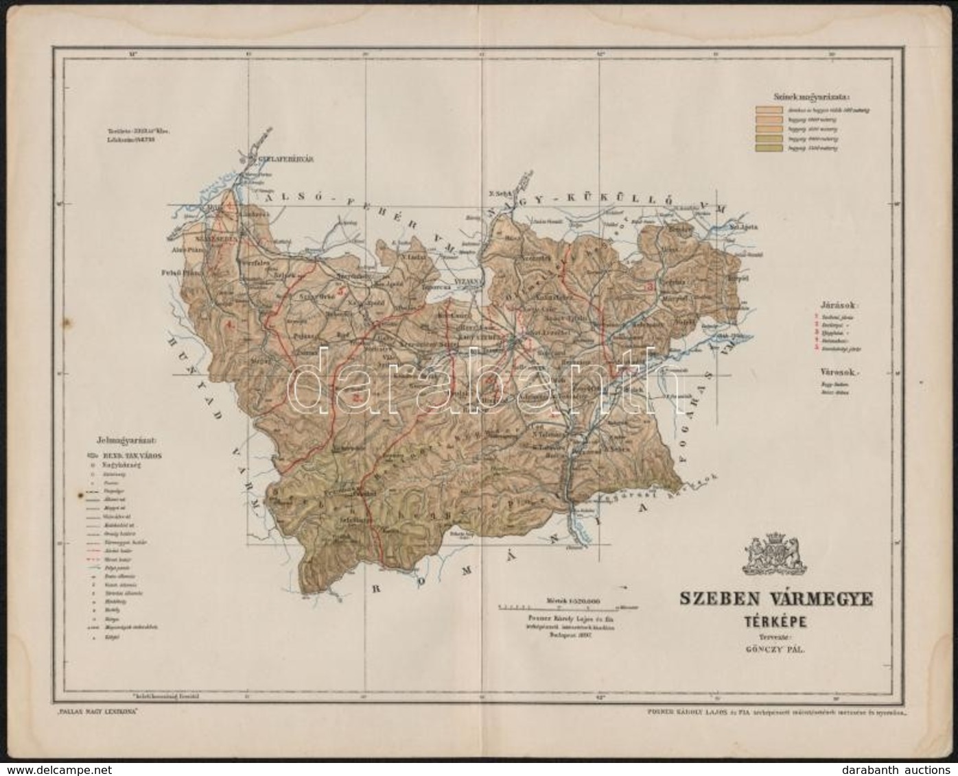 Cca 1890 Erdély, Szeben Vármegye Térképe. Posner Károly. 29x23 Cm - Andere & Zonder Classificatie