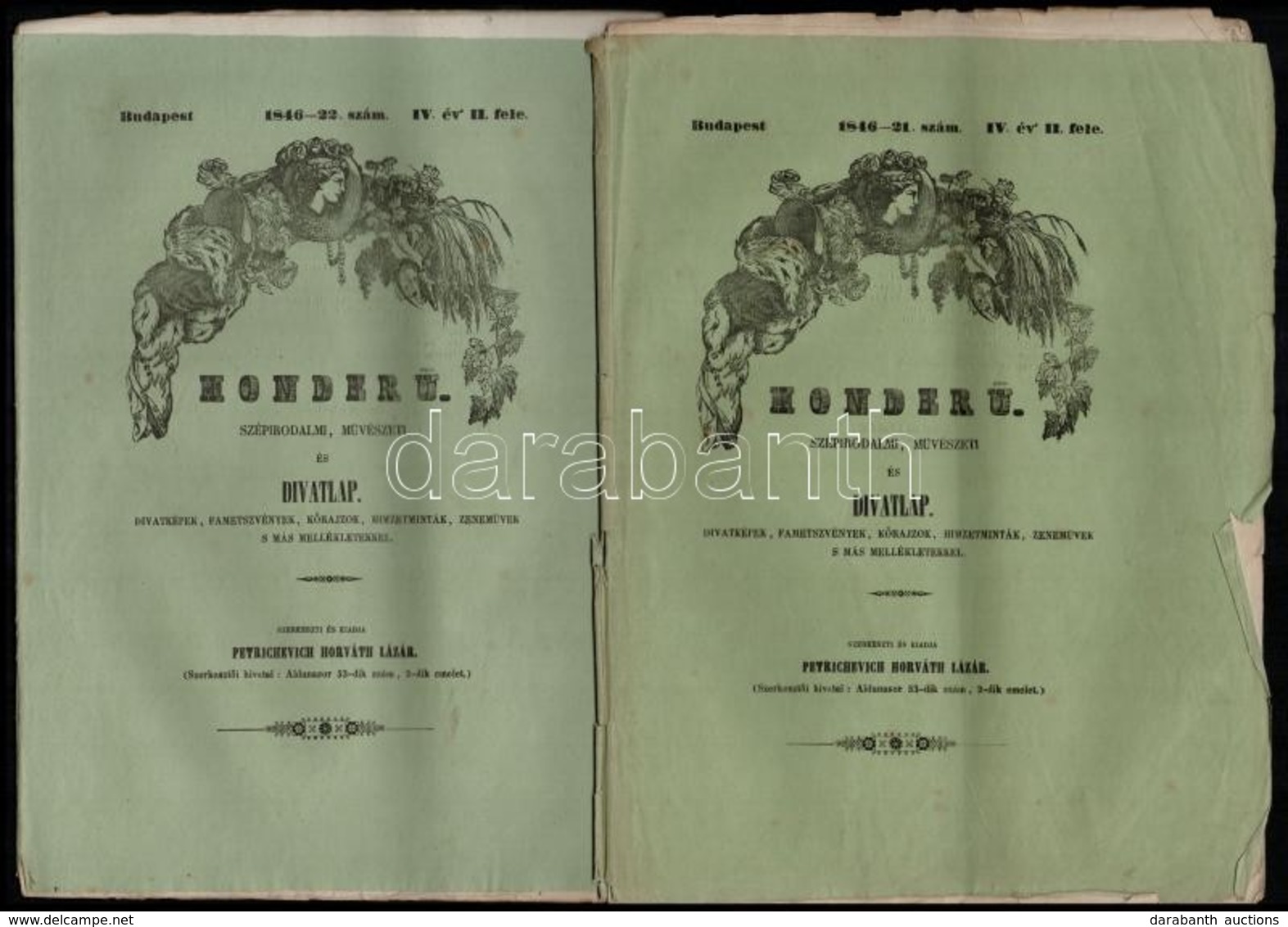 1846 Honderü. Szépirodalmi, Művészeti és Divatlap. 21-23. Számok. 3 Füzetben
Szerk.: Petrichevich Horváth Lázár. Budán,  - Zonder Classificatie