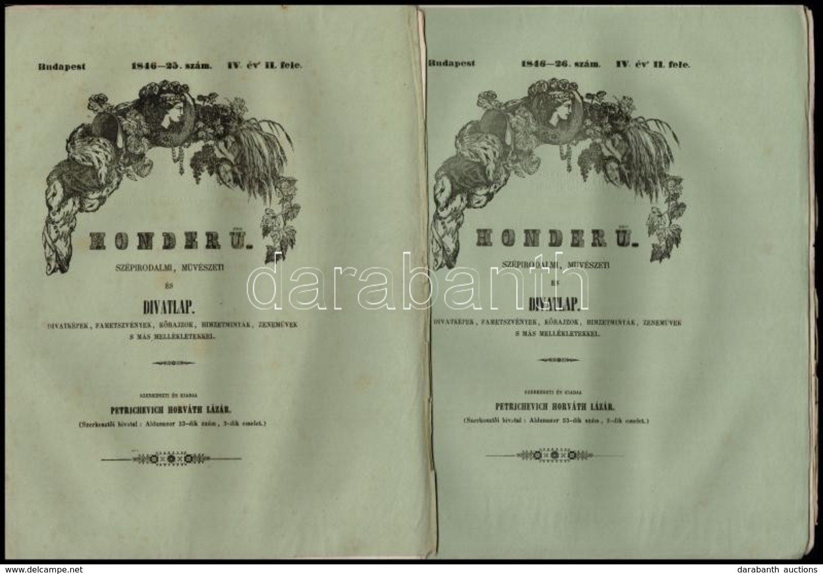 1846 Honderü. Szépirodalmi, Művészeti és Divatlap. 24-26. Számok. 3 Füzetben
Szerk.: Petrichevich Horváth Lázár. Budán,  - Zonder Classificatie