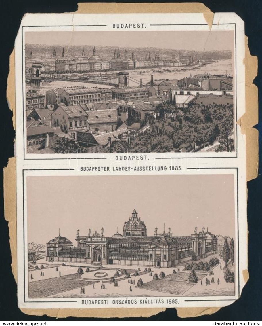 1885 Budapesti Országos Kiállítás 2 Db Látkép, Hátoldalon Rudolf Trónörökös Pártfogóként Való Feltüntetésével, Sérült - Zonder Classificatie