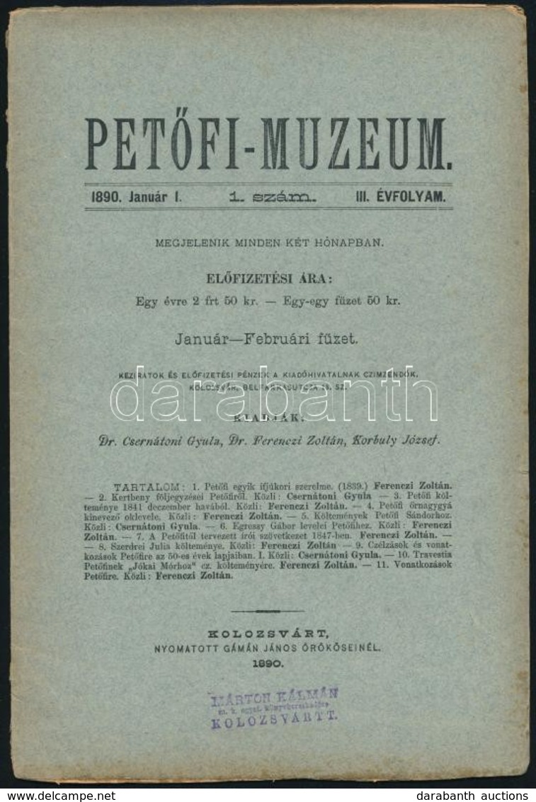 1890 A Petőfi-Múzeum III. évfolyamának 1., 5. és 6. Száma - Zonder Classificatie