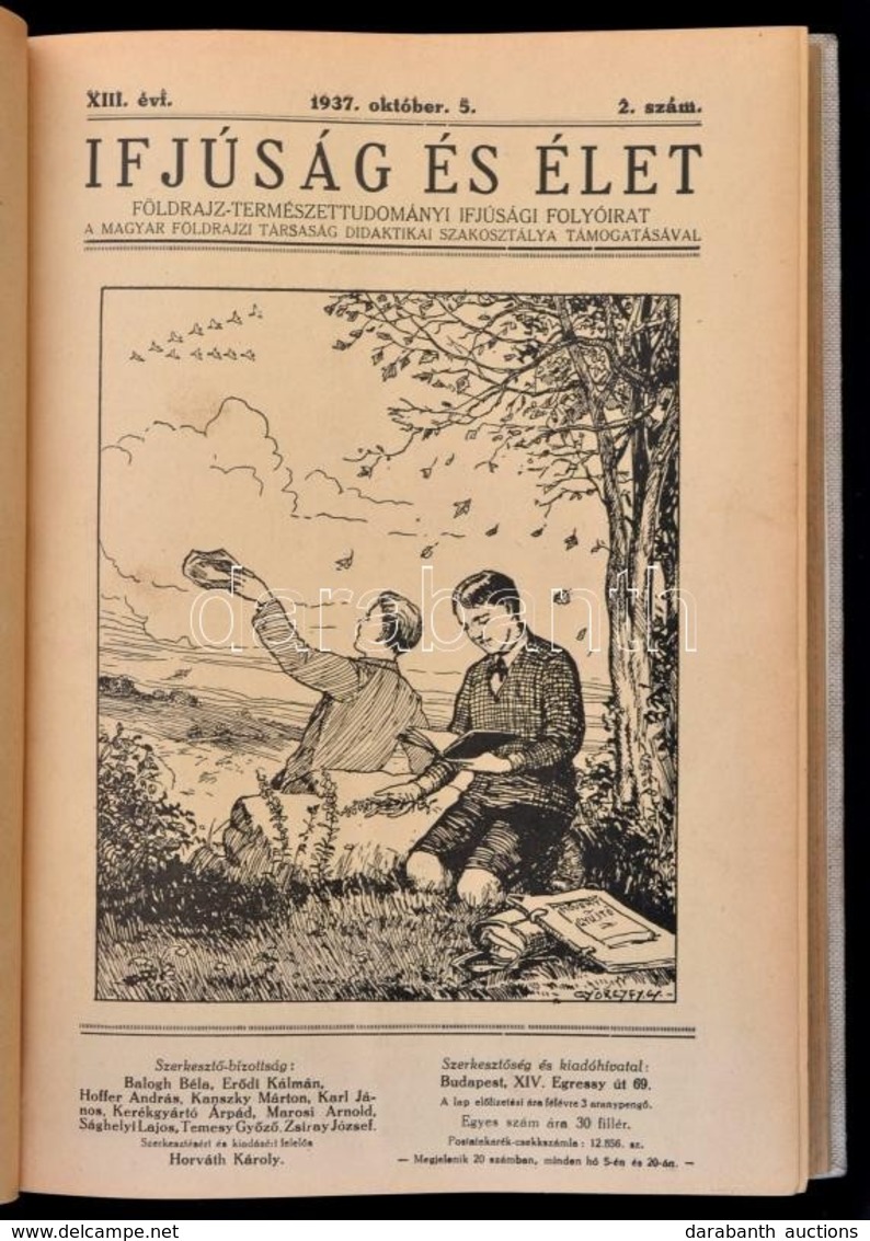 1929-1939 Az Ifjúság és Élet, Földrajz-Természettudományi Ifjúsági Folyóirat XIII. évfolyama (1937) Könyvbe Kötve, 1. Sz - Zonder Classificatie