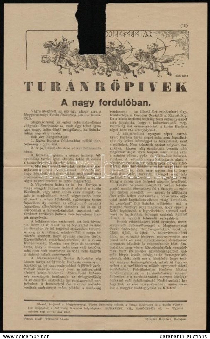 1941 A Magyarországi Turán Szövetség Körlevele Postán Megküldve - Zonder Classificatie