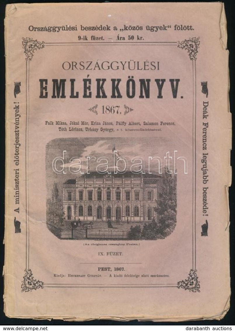 Országgyűlési Emlékkönyv 1867. IX. Füzet.  Falk Miksa, Jókai Móra, Kriza János, Pálffy Albert... Közreműködésével. Orszá - Zonder Classificatie