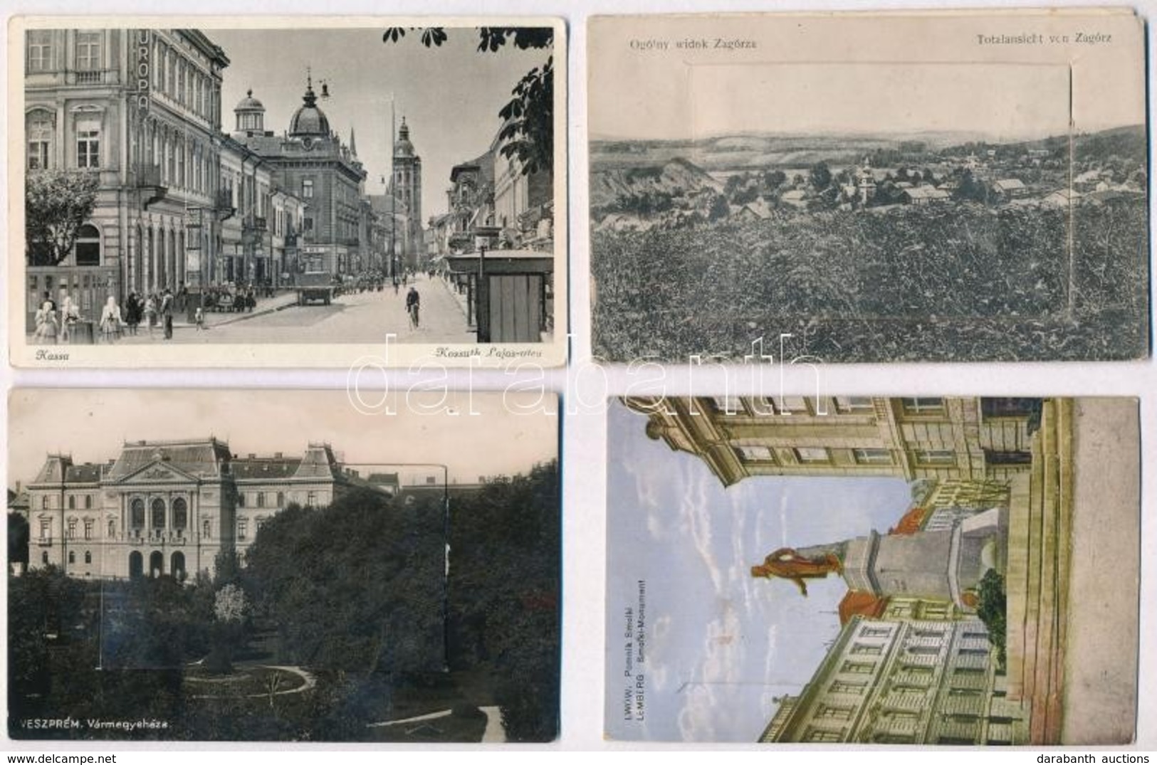 ** 4 Db RÉGI Leporello Képeslap, Lwów, Zagórz, Veszprém, Kassa / 4 Pre-1945 Leporello Postcards; Lviv, Zagórz, Veszprém, - Zonder Classificatie