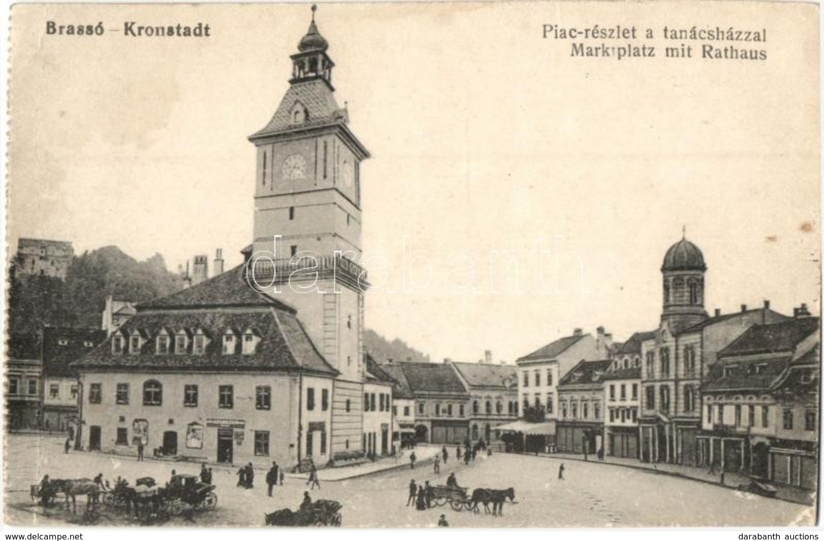 * T2/T3 Brassó, Kronstadt, Brasov; Piac, Tanácsház, üzletek / Market, Town Hall, Shops - Képeslapfüzetből / From Postcar - Zonder Classificatie