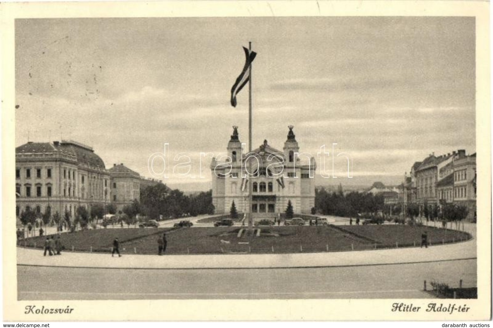 T2 1941 Kolozsvár, Cluj; Hitler Adolf Tér, Oszágzászló / Square, Hungarian Flag - Zonder Classificatie