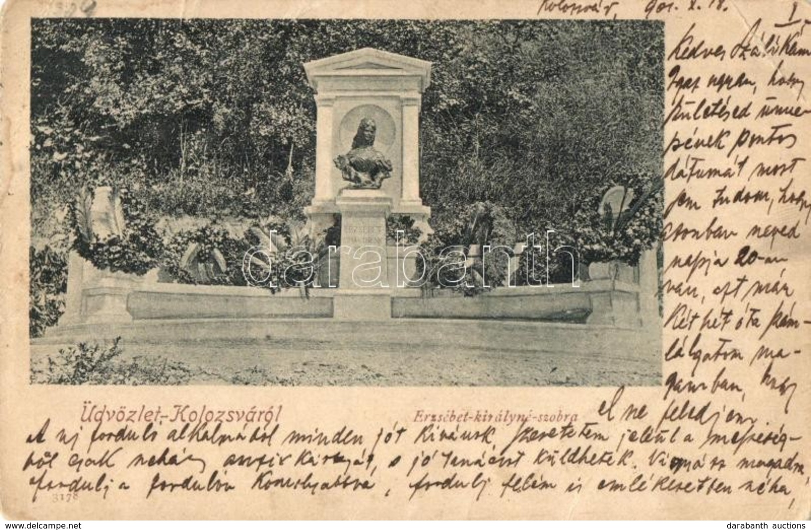 T3 1901 Kolozsvár, Cluj; Erzsébet Királyné Szobor / Sissi Monument (szakadás / Tear) - Zonder Classificatie