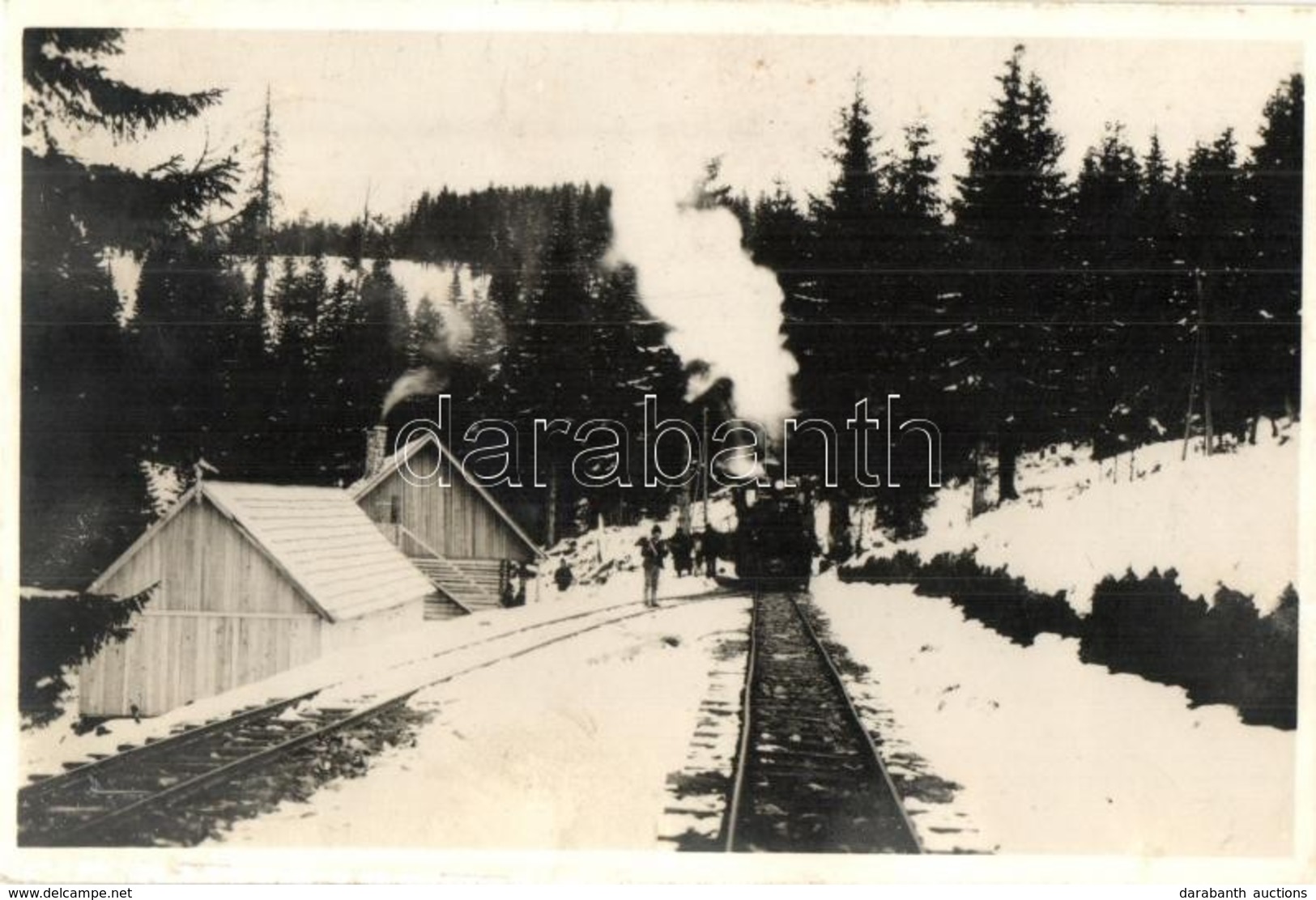 T2 Komandó, Comandau; Faszállító Iparvasút Télen, Gőzmozdony, Vasutasok. Kiadja Lichtenstein Henrik / Industrial Railway - Zonder Classificatie