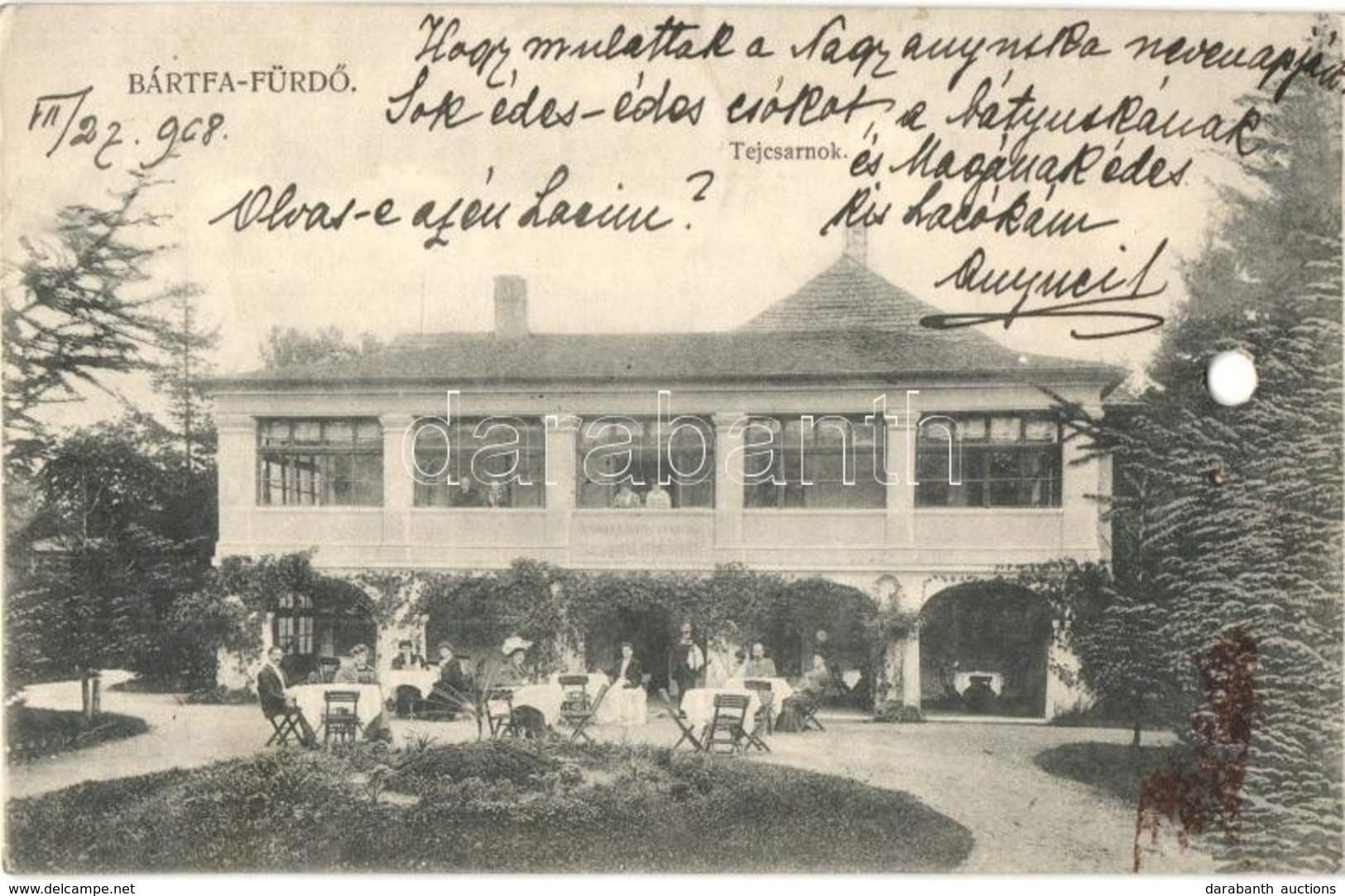 1908 Bártfa, Bártfafürdő, Bardejovské Kúpele, Bardejov; Tejcsarnok, Kert. Kiadja Divald Adolf 225. / Restaurant, Milk Ha - Zonder Classificatie