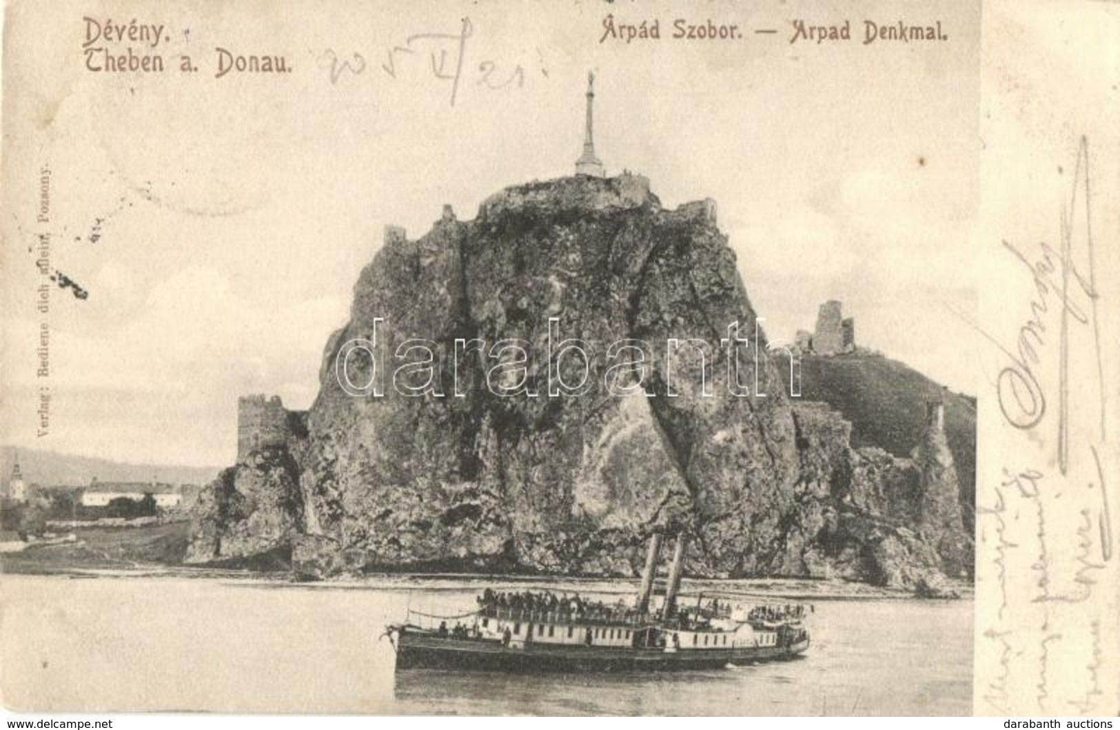 T2/T3 1905 Dévény, Theben A. D. Donau, Devín (Pozsony, Bratislava); Árpád Szobor A Dévényi Vár Romjainál, Milleniumi Eml - Zonder Classificatie