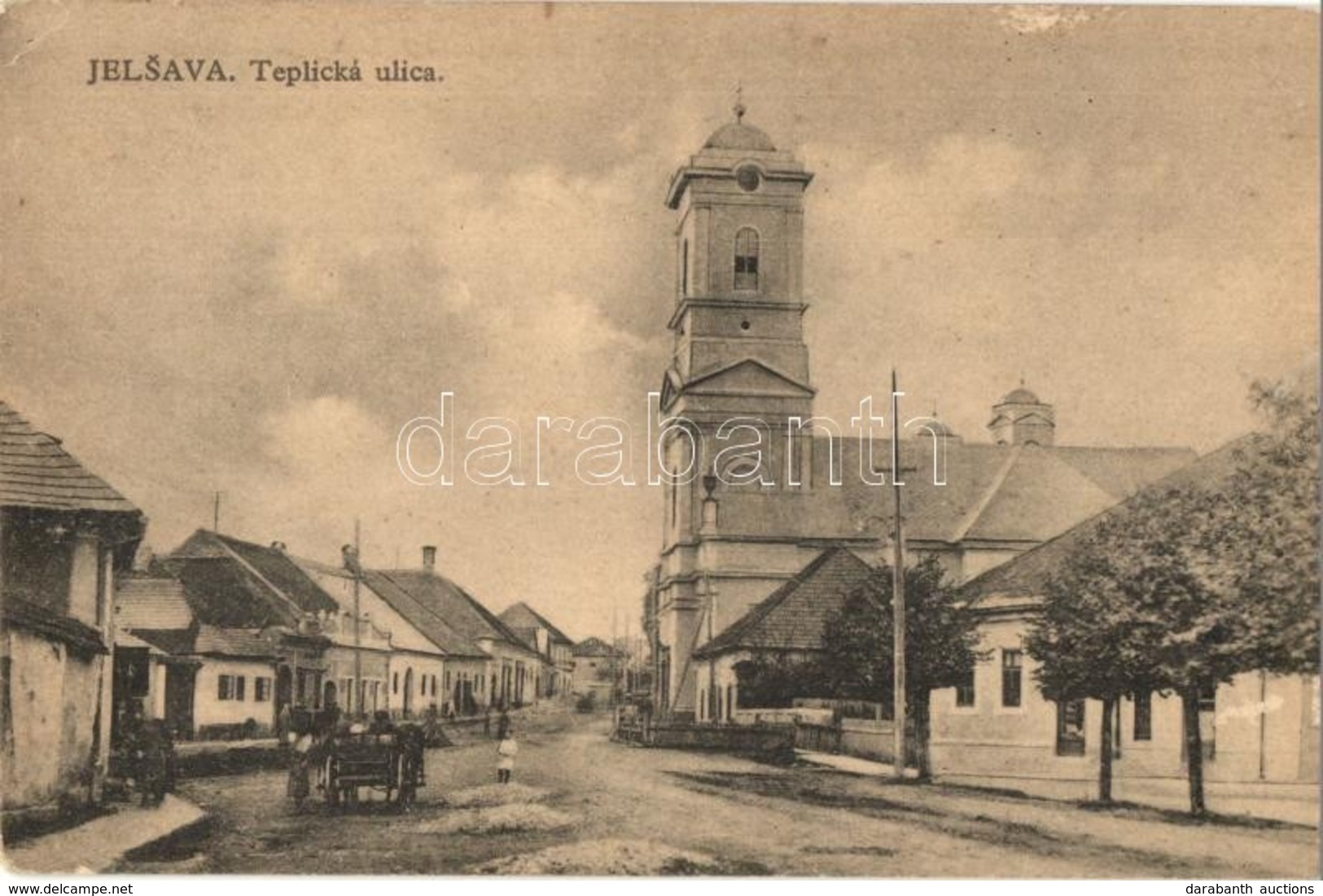 * T2/T3 Jolsva, Jelsava; Fürdő Utca, Templom / Teplická Ulica / Street View With Church (EK) - Zonder Classificatie