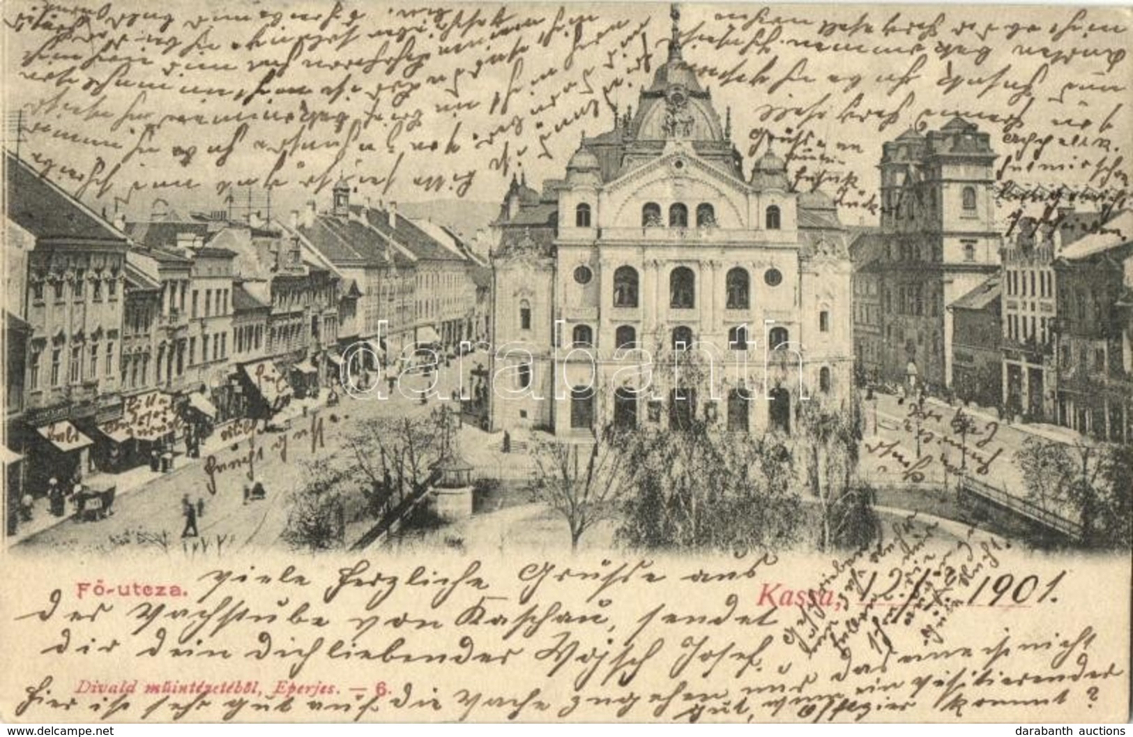 T2/T3 1901 Kassa, Kosice; Fő Utca, Színház. Divald Kiadása / Main Street And Theatre - Zonder Classificatie