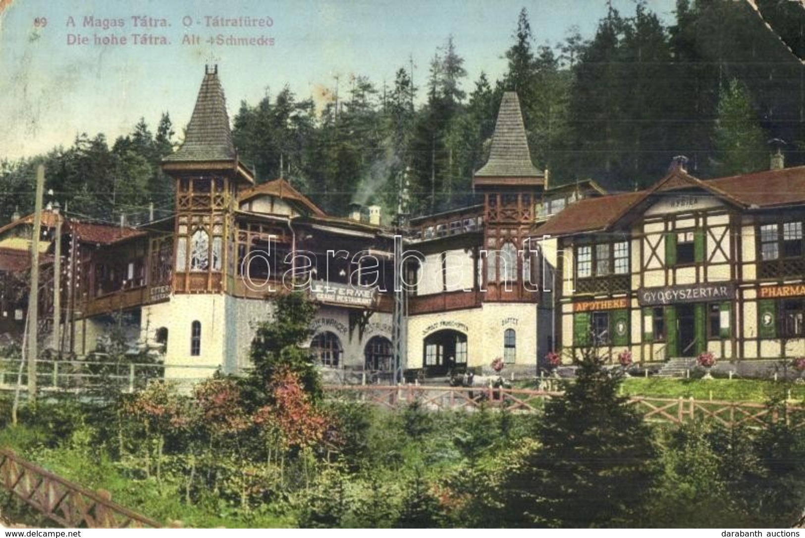 T2/T3 1916 Ótátrafüred, Altschmecks, Stary Smokovec (Tátra, Magas Tátra, Vysoké Tatry); Hygiea Villa, Gyógyszertár, étte - Zonder Classificatie