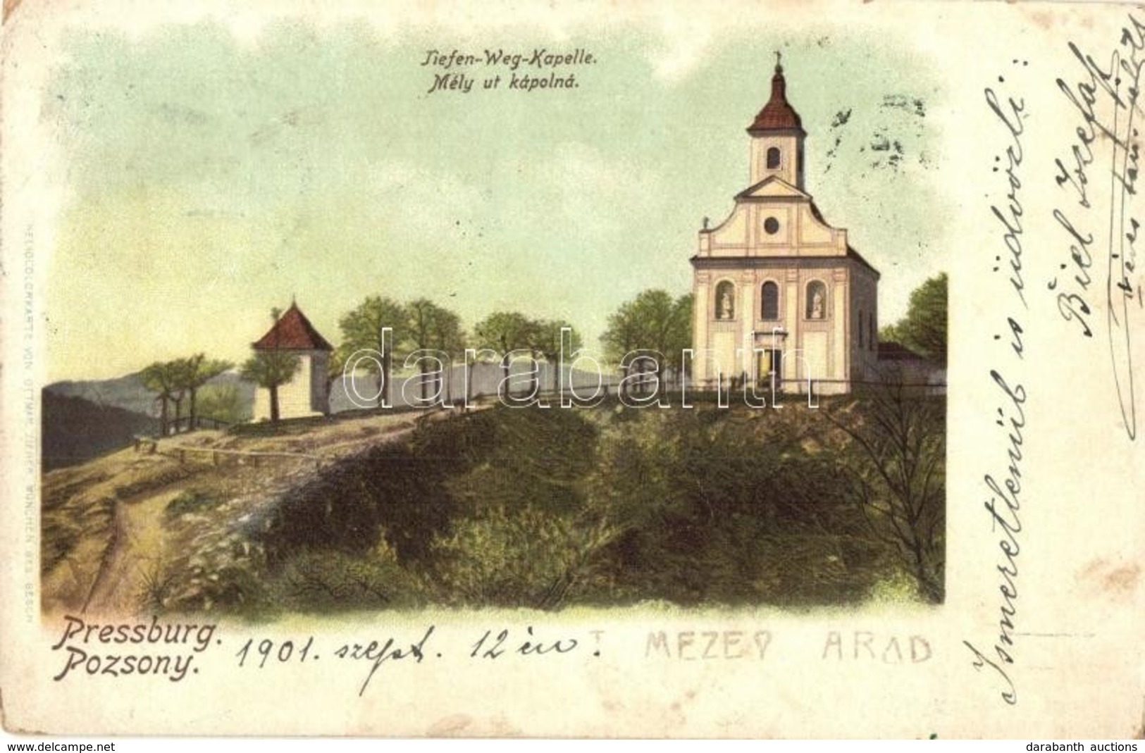 T3 1901 Pozsony, Pressburg, Bratislava; Tiefen-Weg Kapelle / Mély úti Kápolna. Ottmar Zieher / Chapel, Road (EB) - Zonder Classificatie