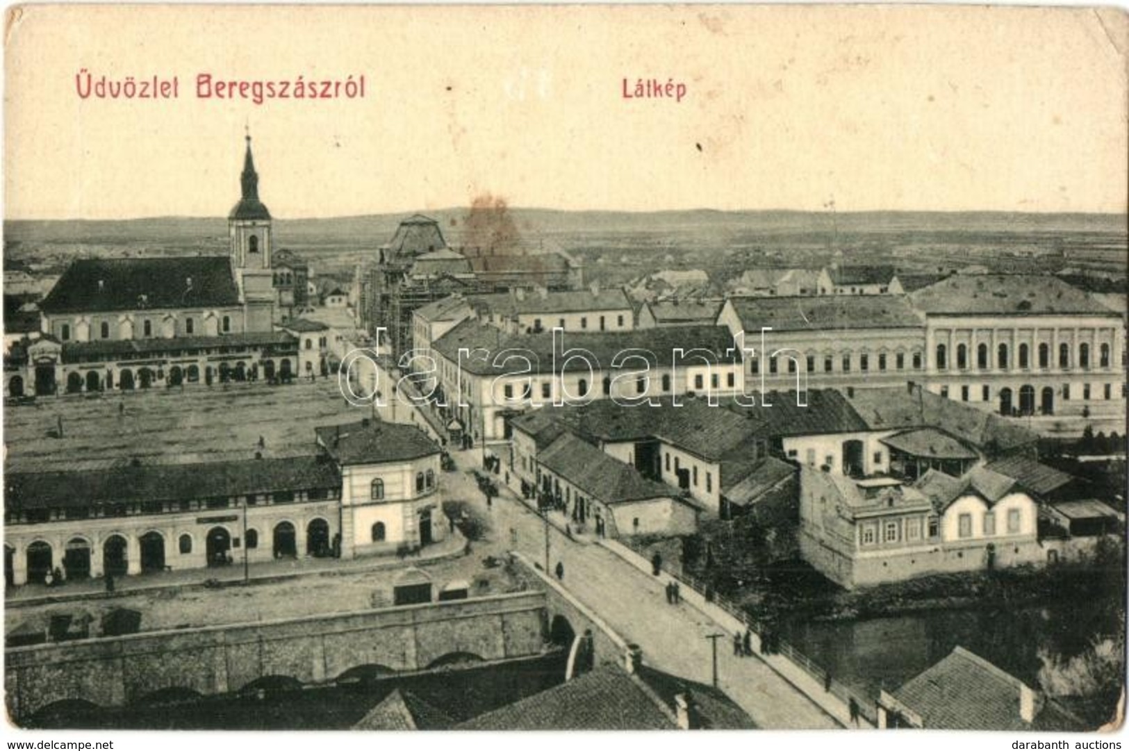 ** T3 Beregszász, Berehovo; Tér, Utca, üzletek. W.L. Bp. 6053. / Square, Shops, Street (r) - Zonder Classificatie