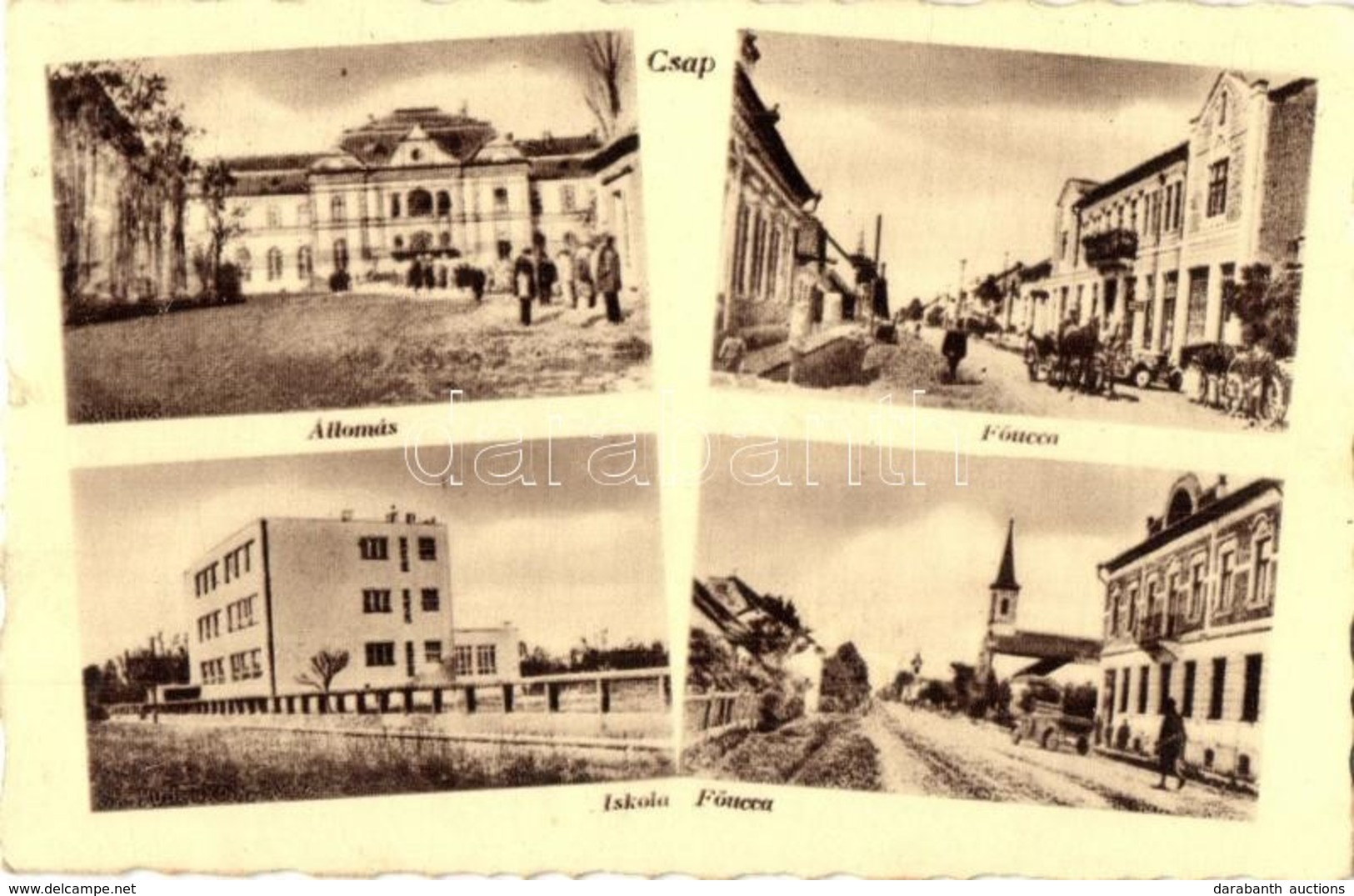 T2/T3 Csap, Chop; Vasútállomás, Fő Utca, Automobil, Iskola / Railway Station, Main Street, Automobile, School (apró Szak - Zonder Classificatie