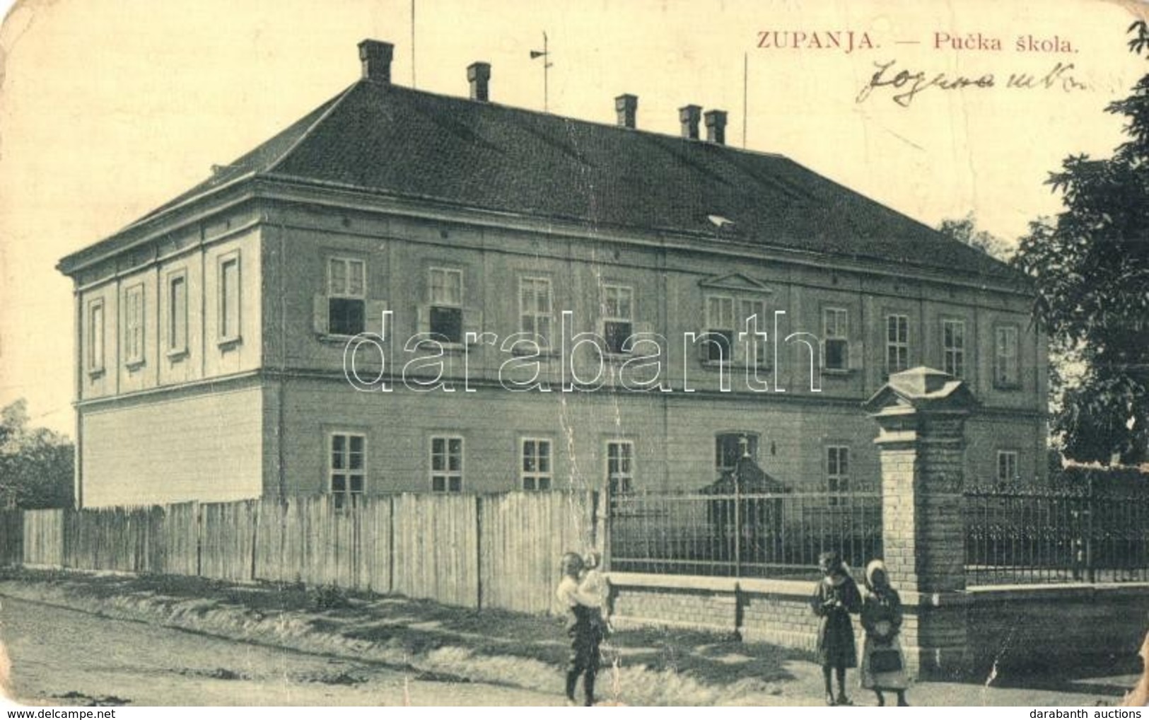 * T4 Zsupanya, Zupanja; Népiskola / Pucka Skola / School. W.L. Bp. 3706. (szakadás / Tear) - Zonder Classificatie