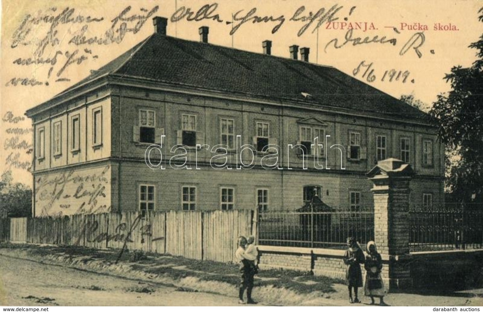 * T3 1919 Zsupanya, Zupanja; Iskola. W.L. Bp. 3706. / Pucka Skola / School (r) - Zonder Classificatie