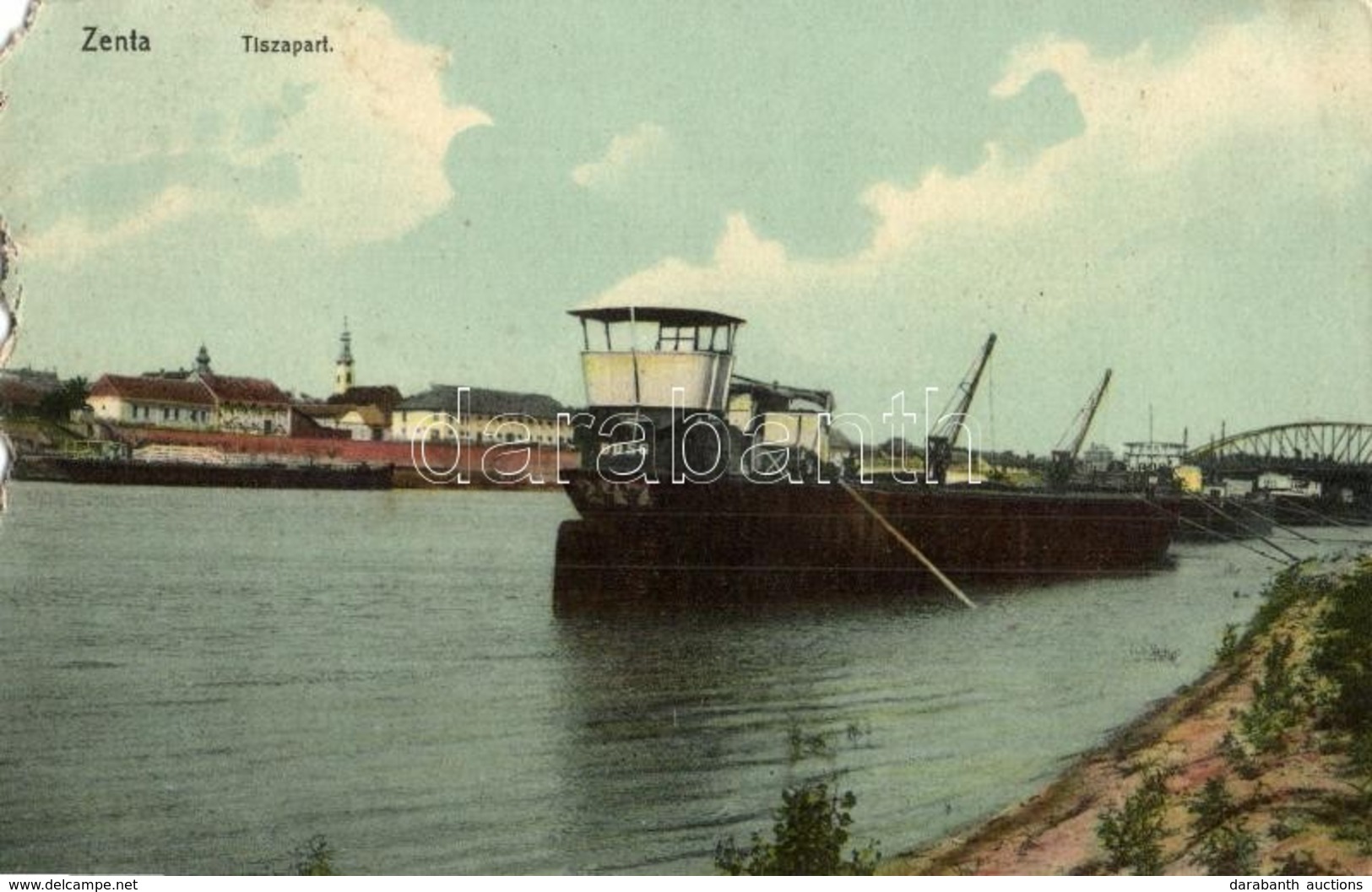 T4 1910 Zenta, Senta; Tiszapart, DDSG 247-es Uszály. Kiadja Kabos Ármin / Tisza Riverbank, Barges (b) - Zonder Classificatie