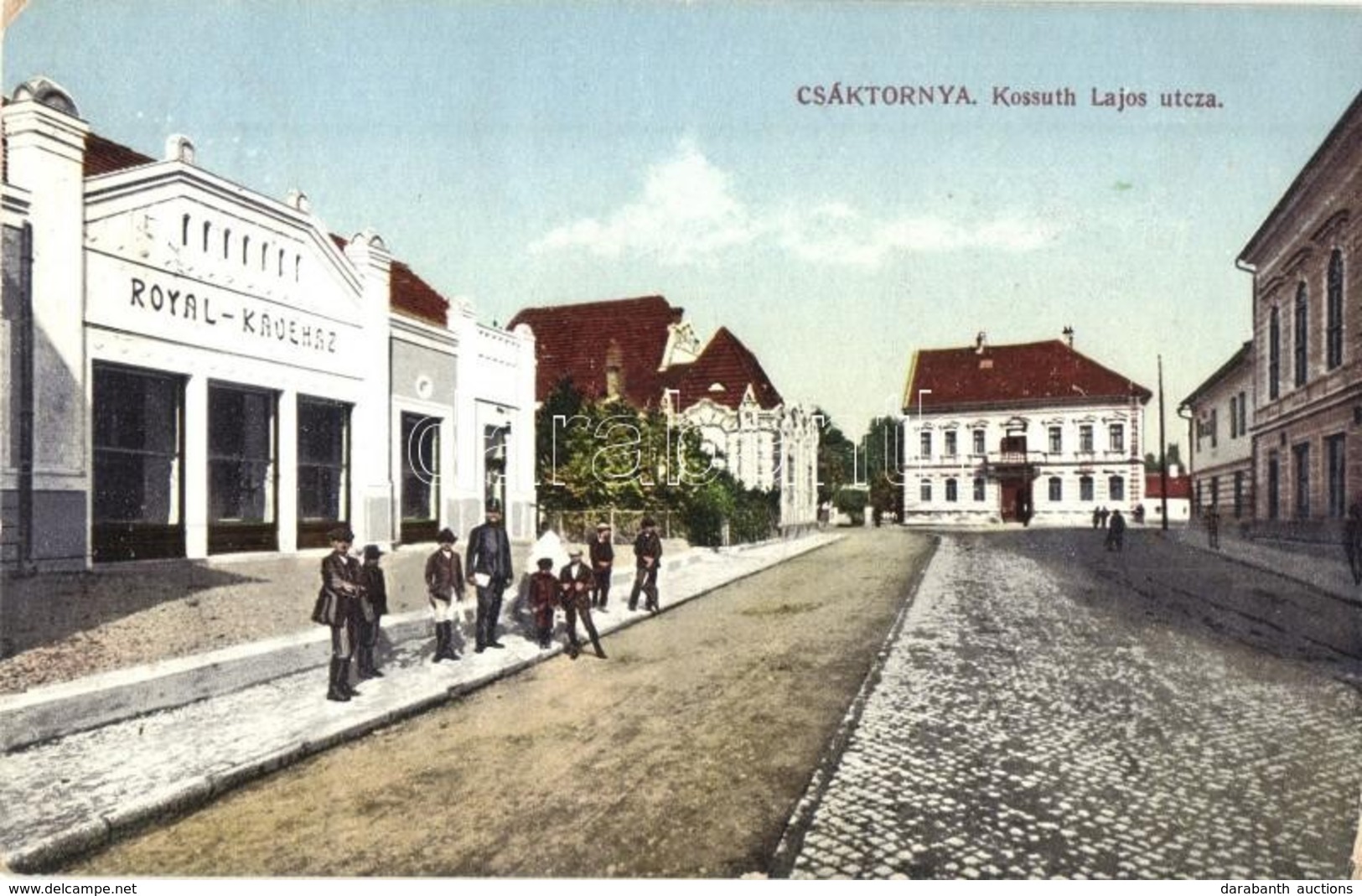 T2 1917 Csáktornya, Cakovec; Kossuth Lajos Utca, Royal Kávéház / Street View With Cafe - Zonder Classificatie