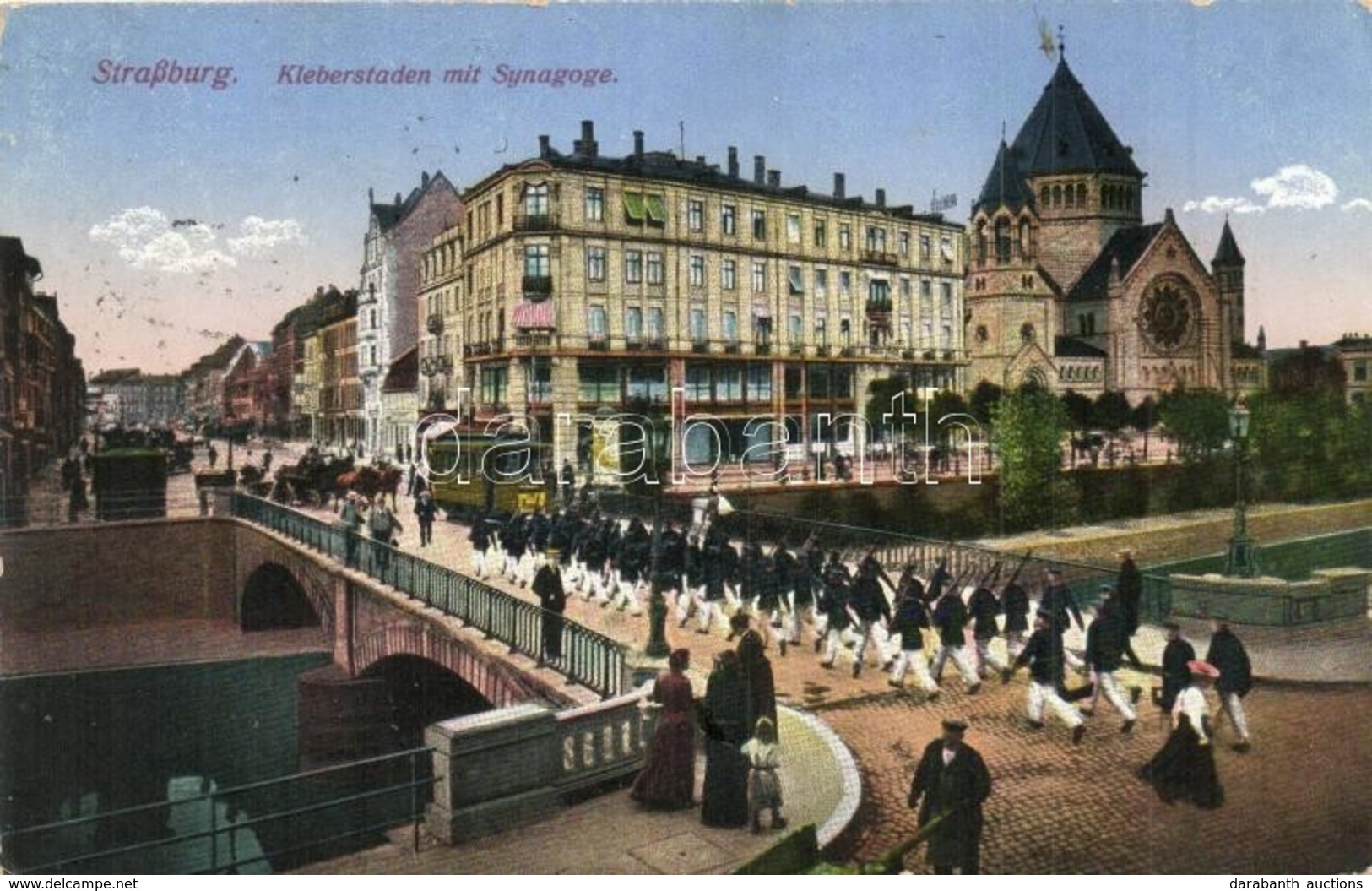 T2/T3 Strasbourg, Strassburg; Kleberstaden Mit Synagoge / Street View With Marching Mariners, Tram, Synagogue. Judaica   - Zonder Classificatie