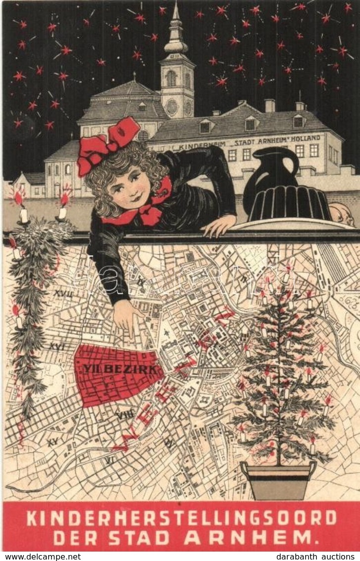 * T2 1922 Arnhem, Kinderherstellingsoord Der Stadt / Children's Rehabilitation Center. Christmas Art Postcard With Map - Zonder Classificatie