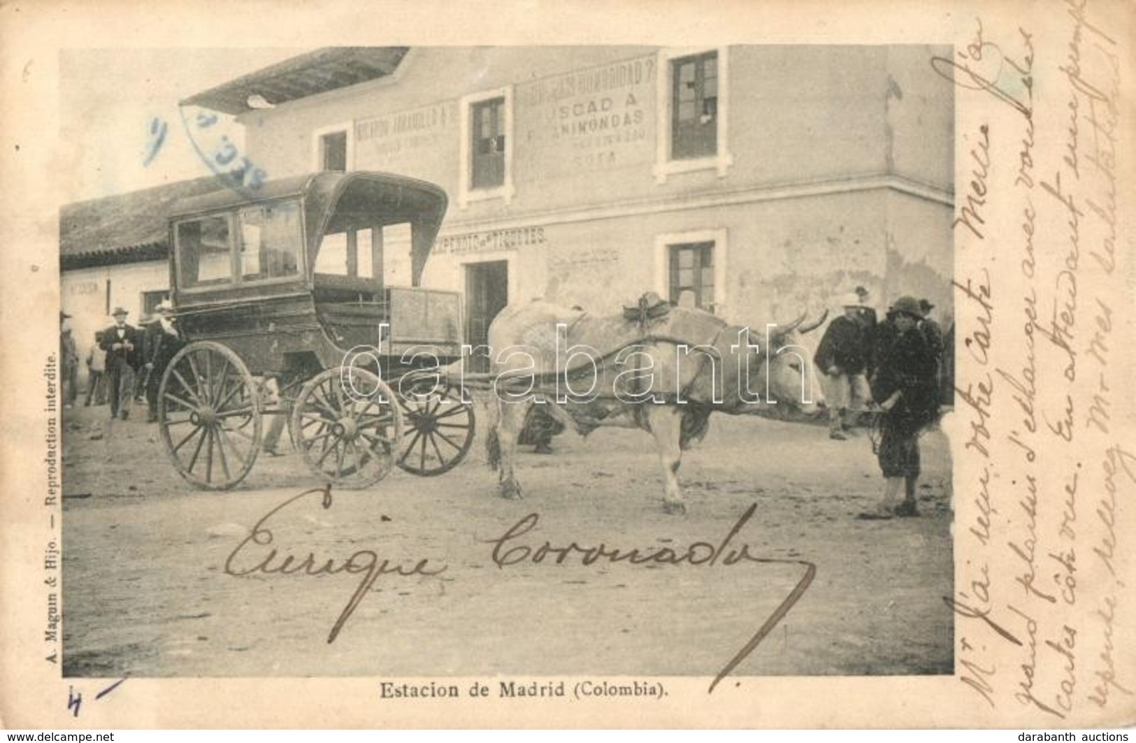 * T2/T3 1909 Madrid, Estacion De Madrid (Colombia) / Station, Ox Drawn Carriage (slightly Wet Corner) - Unclassified