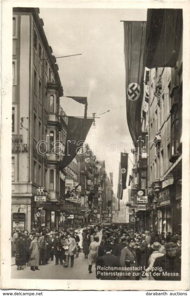 * T2/T3 Leipzig, Reichsmessestadt, Petersstrasse Zur Zeit Der Messe / Imperial Trade Fair City, Shops With Swastika Flag - Zonder Classificatie