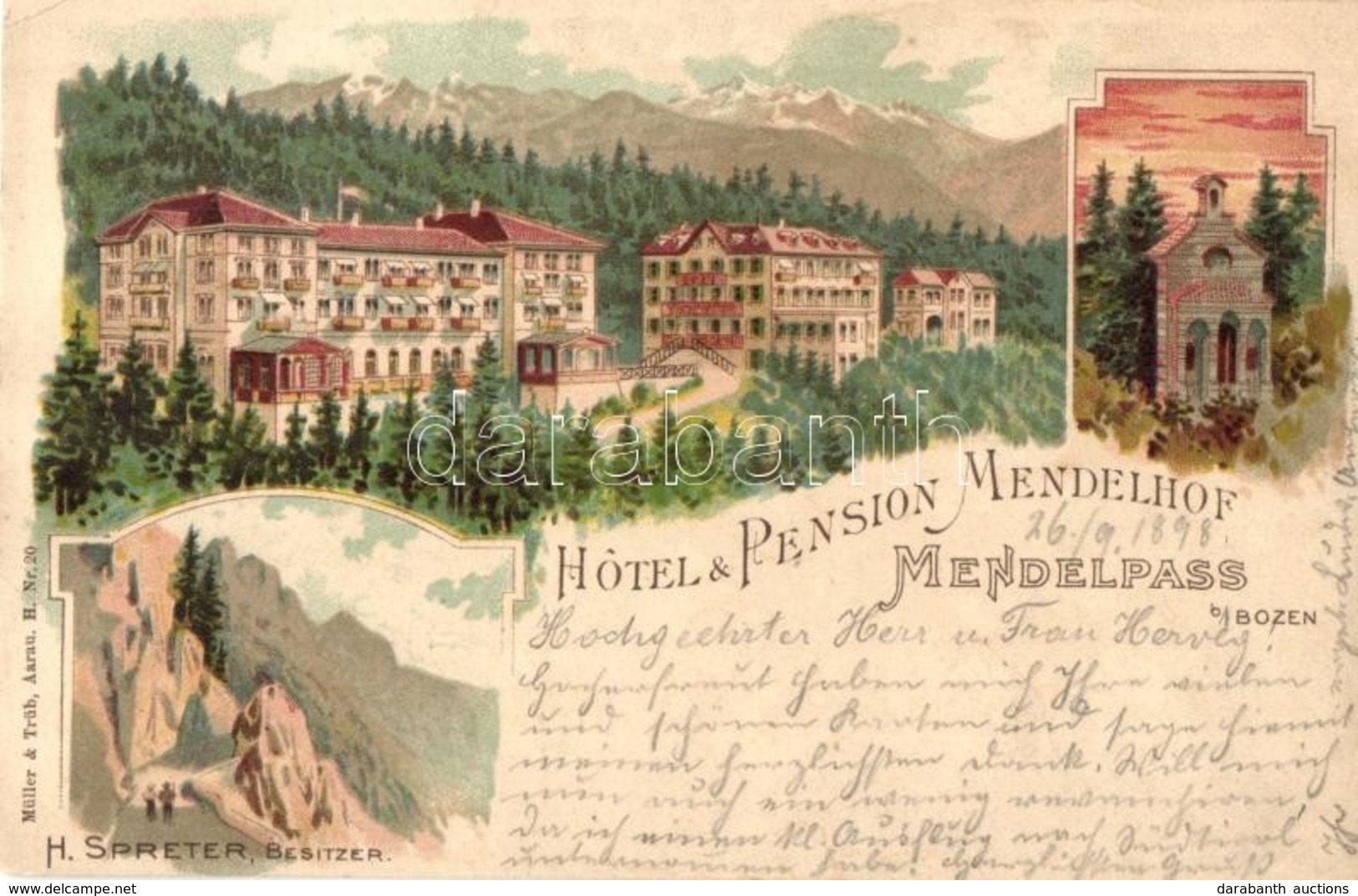 * T2/T3 1898 Passo Della Mendola, Mendelpass, Mendel Pass (Südtirol); Hotel & Pension Mendelhof, H. Spreter Besitzer.  M - Zonder Classificatie