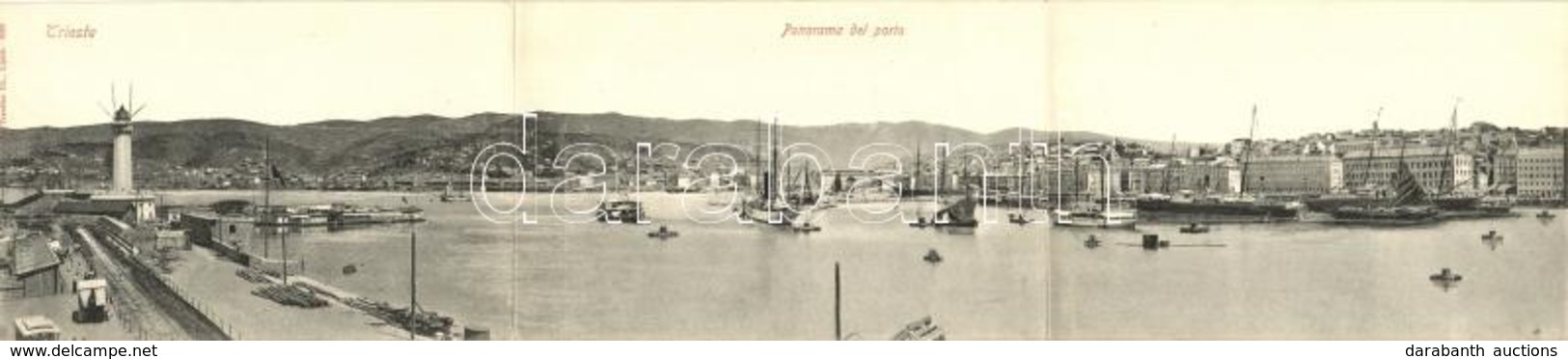 T2 Trieste, Panorama Del Porto / Three-tiled Panoramacard. Trenkler Co. - Zonder Classificatie