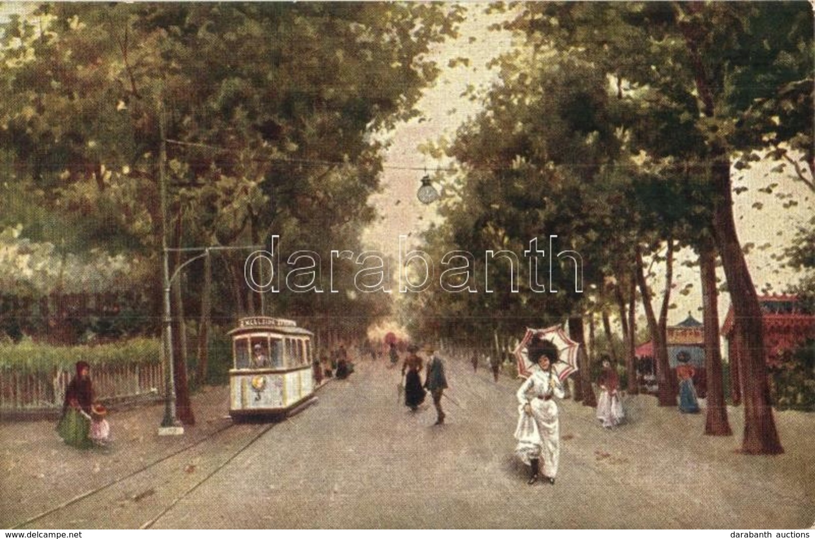 ** T1/T2 Venezia, Venice; Lido, Gran Viale Vitt. Em. III. / Street View, Tram With Excelsior Advertisement, Lady With Um - Zonder Classificatie