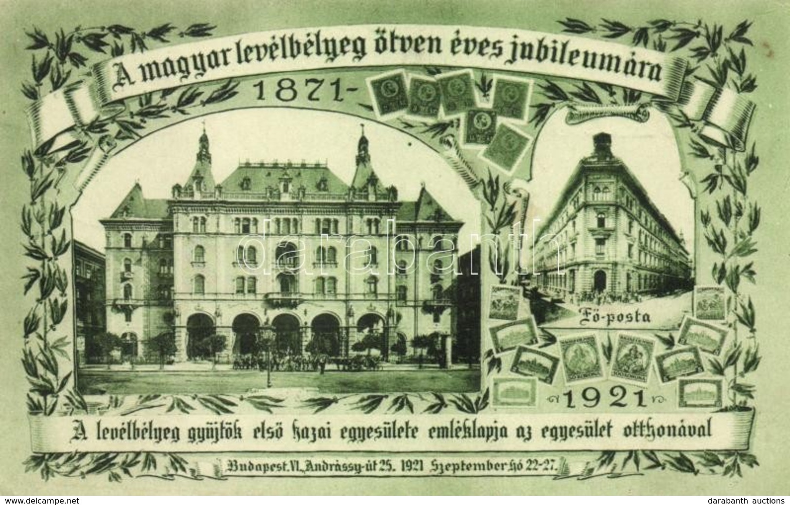 * T1/T2 A Magyar Levélbélyeg 50 éves Jubileuma 1921, A Levélbélyeggyűjtők Egyesületének Otthona, Főposta So. Stpl / The  - Zonder Classificatie