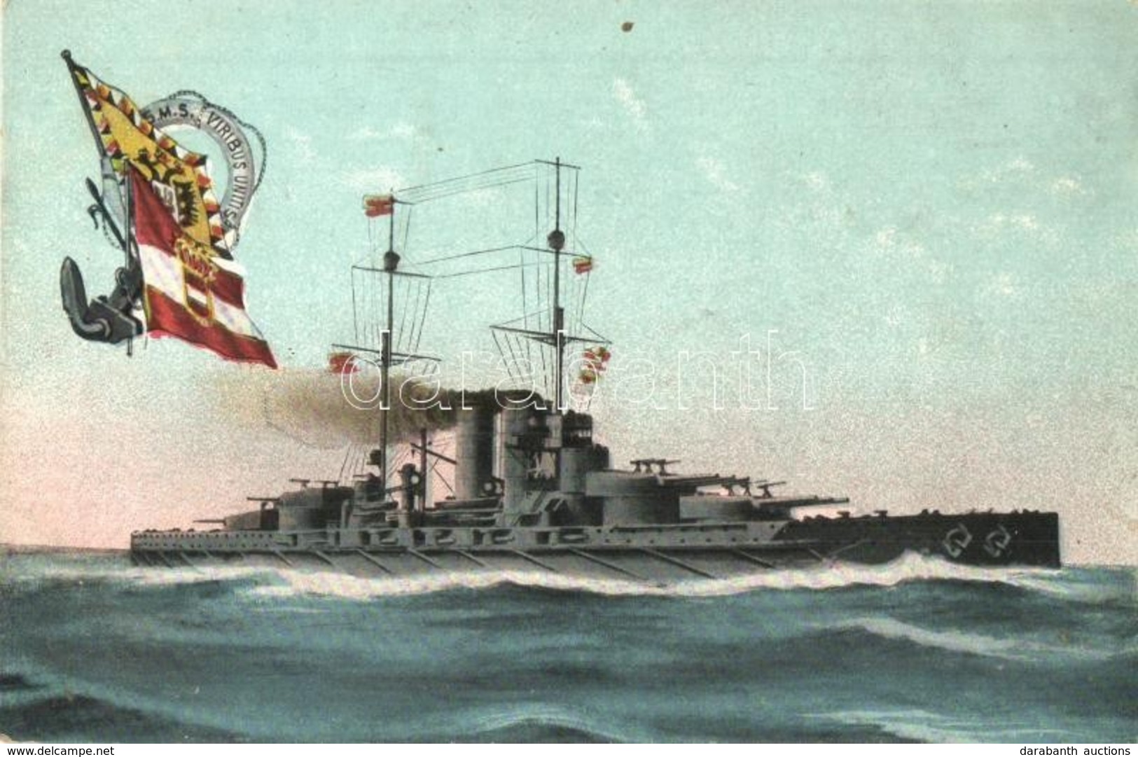** T2 SMS Viribus Unitis Az Osztrák-Magyar Haditengerészet Tegetthoff-osztályú Csatahajója Címerrel / WWI Austro-Hungari - Zonder Classificatie