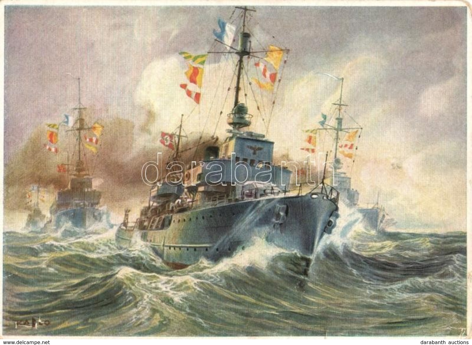 ** T2/T3 Wehrmachts-Postkarten Serie 3, Bild 1, Kleinkampfschiffe Auf Dem Marsch / WWII German Navy Small Battleship, Ar - Zonder Classificatie