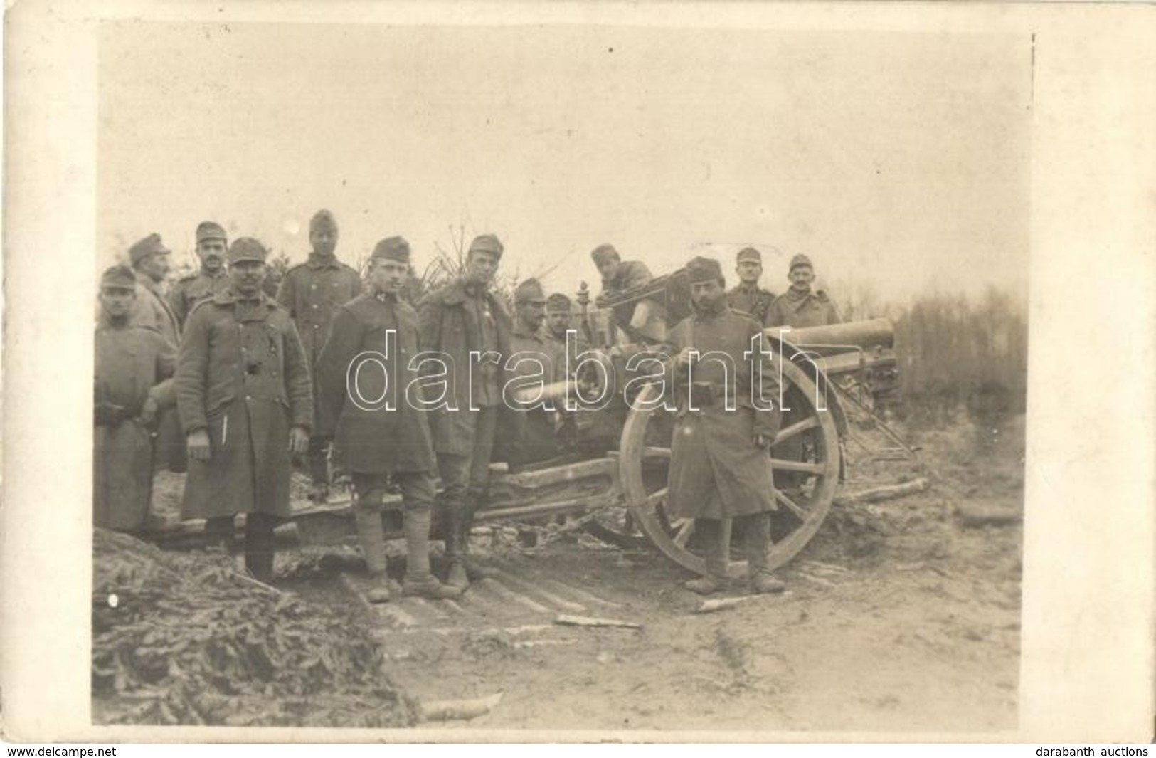 T2 1916 15 Cm Kaliberű ágyú. Csoportkép / WWI K.u.k. Military, 15 Cm Cannon. Group Photo + FELDPOSTAMT 90 - Zonder Classificatie